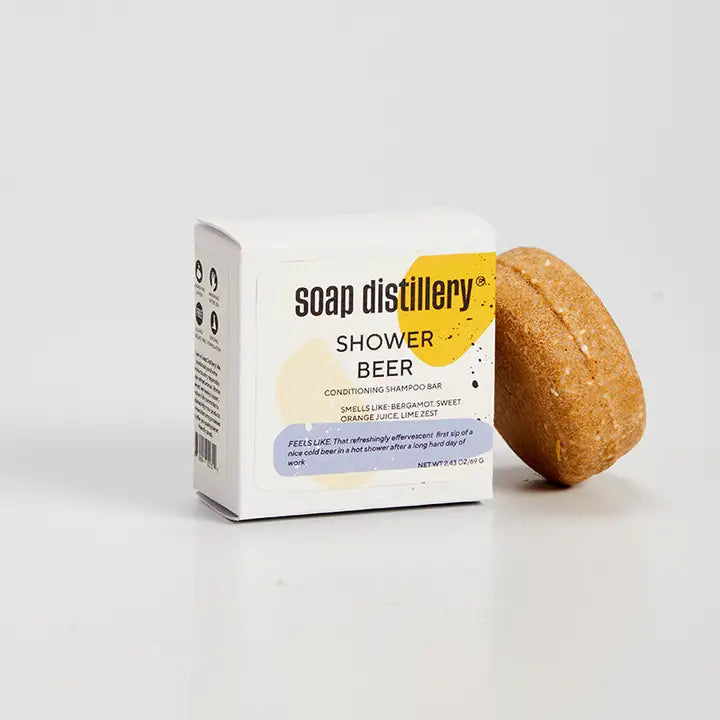 Soap Distillery Shampoo Bar - Natural & Vegan Shampoo for All Hair Types | Shower Beer Scented | Perfect for Travel, Gym & Eco-Friendly Bathroom Use