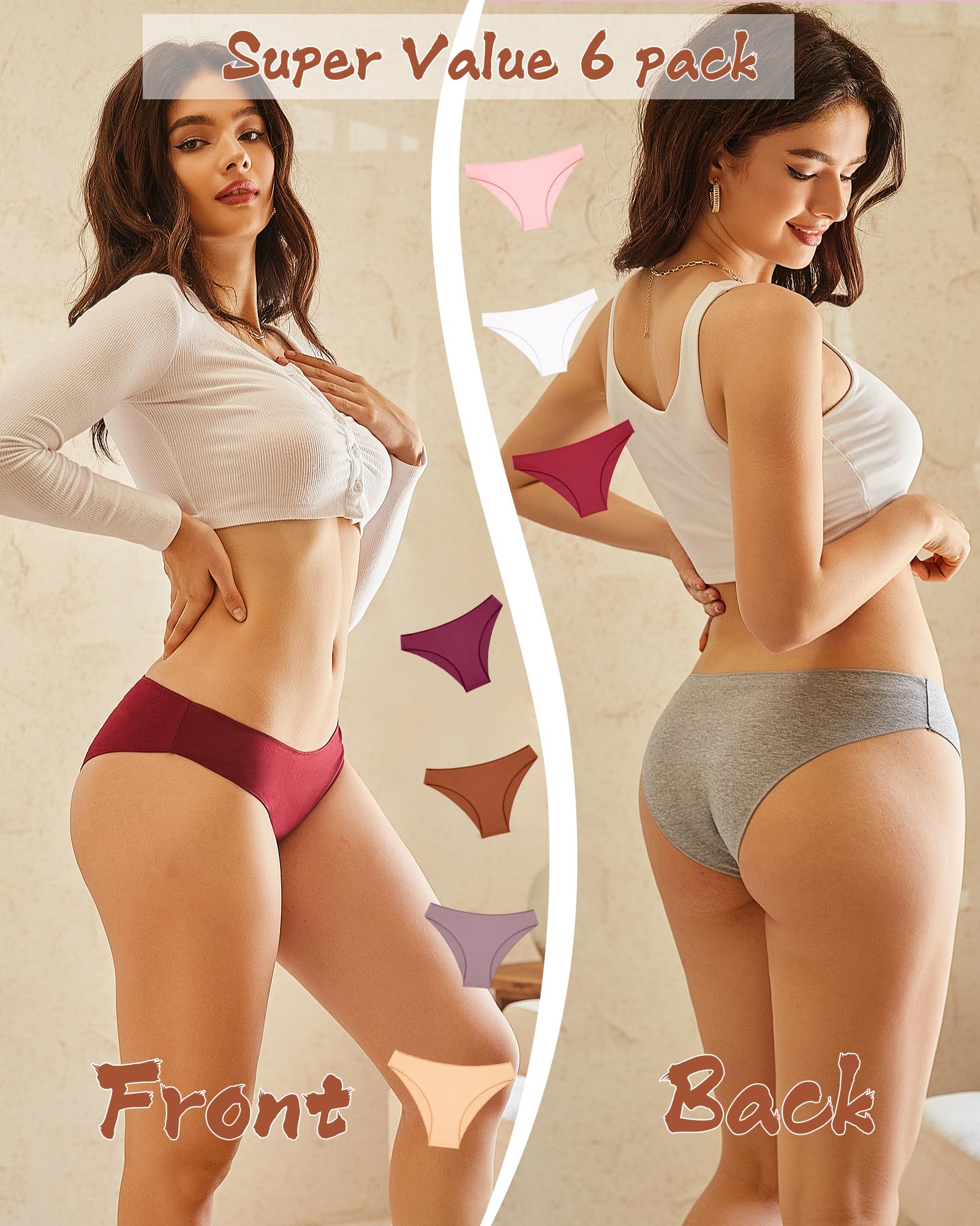 UNDER THE SEA Women's 6-Pack Cotton Bikini Underwear - Low Rise, High Cut, Breathable Cheeky Panties (Sizes S-XL) | Comfortable Daily Wear & Beach Outfits