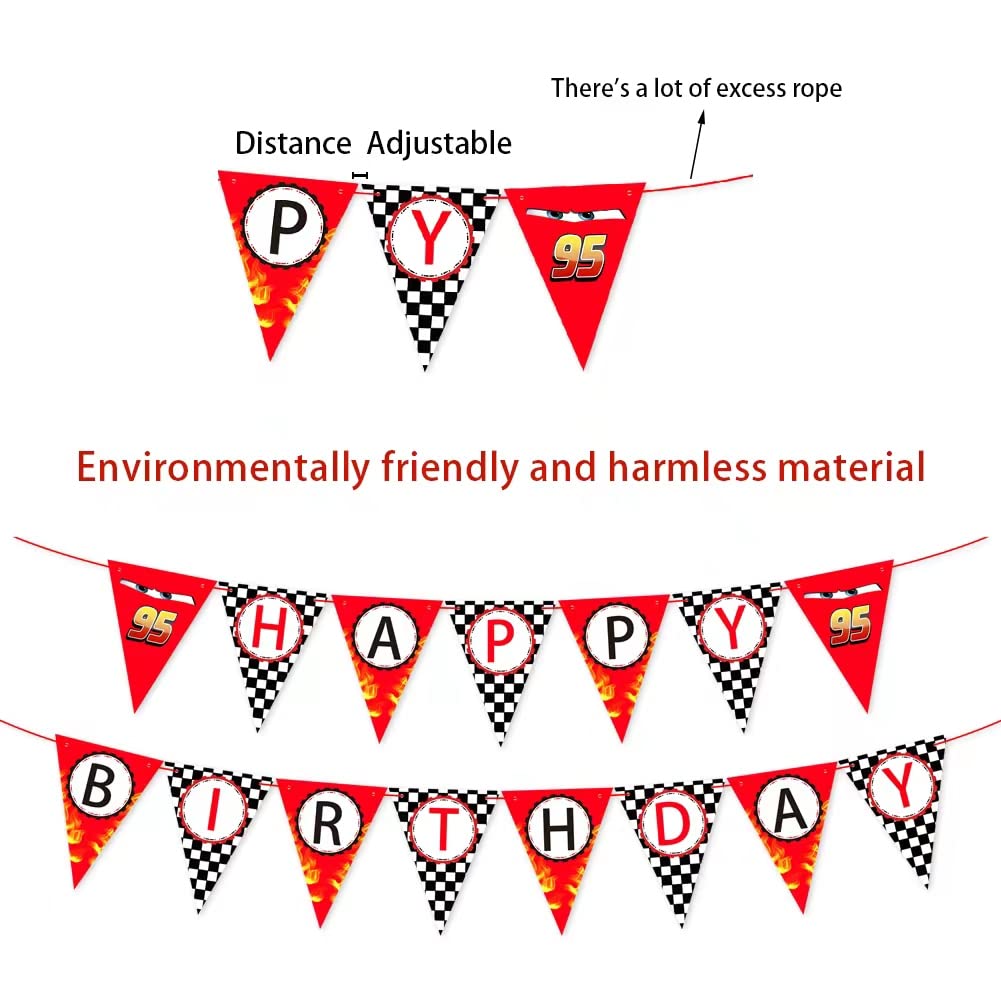 Race Car Happy Birthday Banner - Racing Themed Party Decorations, Checkered Flag Party Sign & Supplies for Boys' Birthday, Baby Shower, Kids Room Decor | Let's Go Racing Theme
