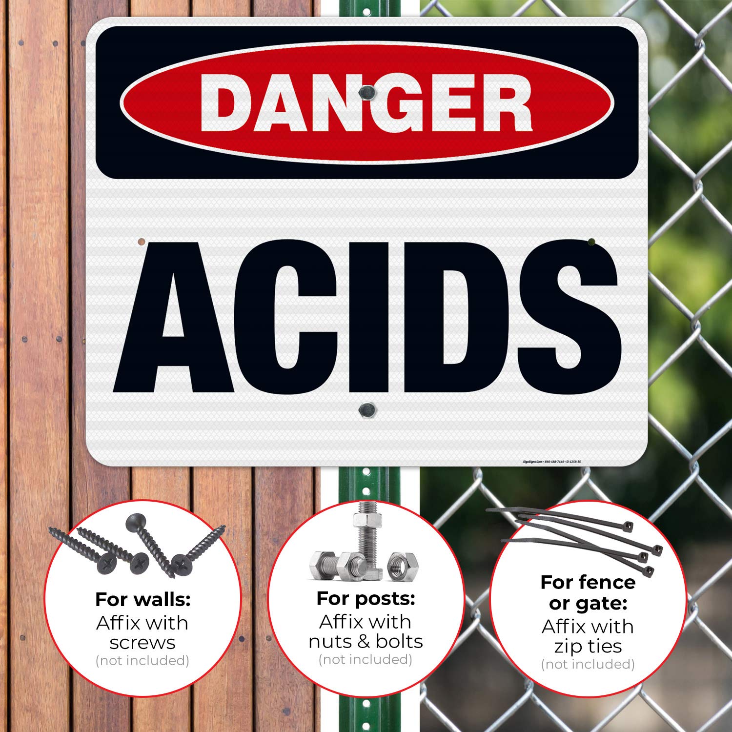 Danger Acids Sign - OSHA Compliant 24x30 Inches, 3M EGP Reflective .080 Aluminum Safety Sign, Fade Resistant for Indoor & Outdoor Use - Made in USA | Perfect for Chemical Storage Areas, Laboratories & Industrial Workplaces