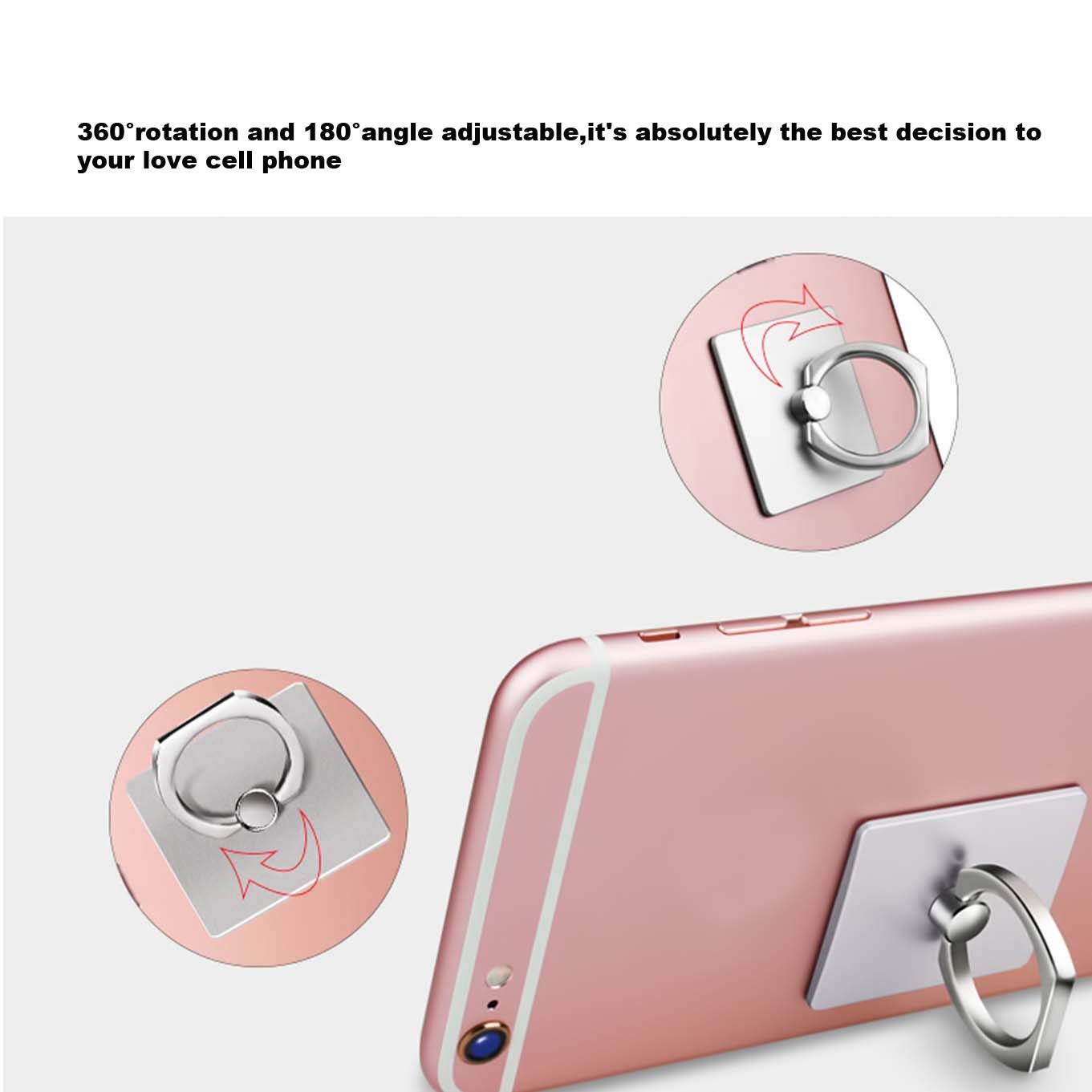 2-Pack Universal 360° Rotating Cell Phone Finger Ring Holder, Collapsible Kickstand & Hand Grip for iPhone Xs Max/XR/X/8/7/6/6s Plus/5s, Silver Mobile Accessories - Perfect for Travel, Work & Selfies
