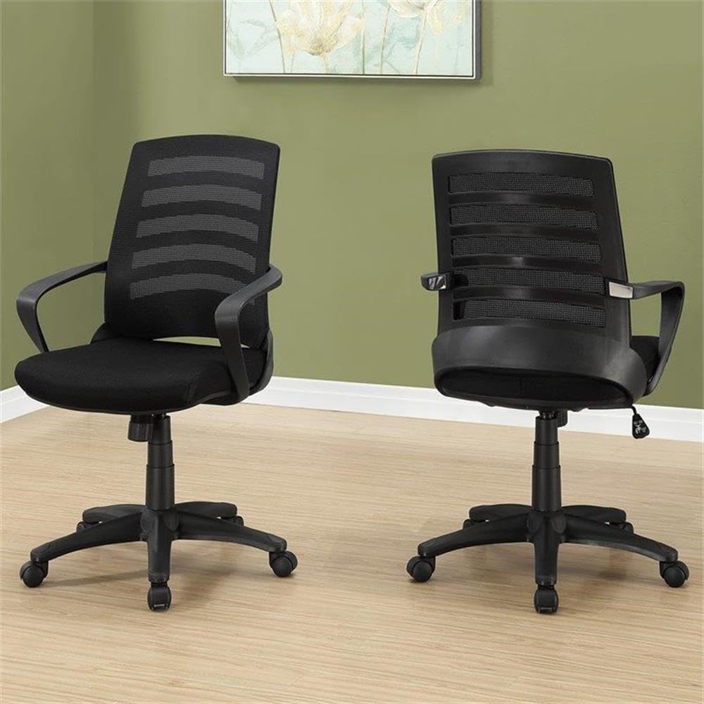 Monarch Specialties Ergonomic Office Chair - Black Mesh Back, Adjustable Height, Swivel & Rolling for Home & Office Workspace