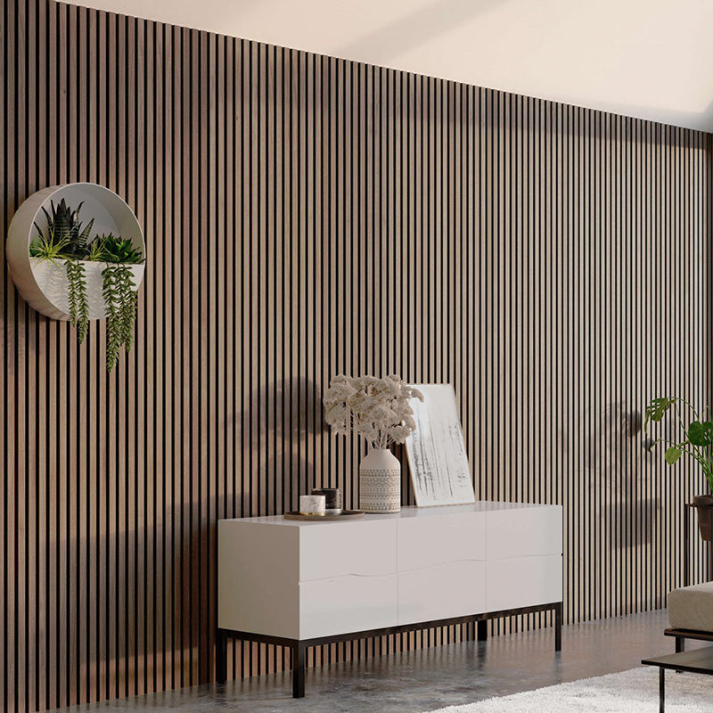 Flexible Acoustic Wood Slat Wall Panel - Walnut Veneer 2700mm x 600mm | Soundproofing & Decorative Wall Treatment for Home Theater, Office, and Studio