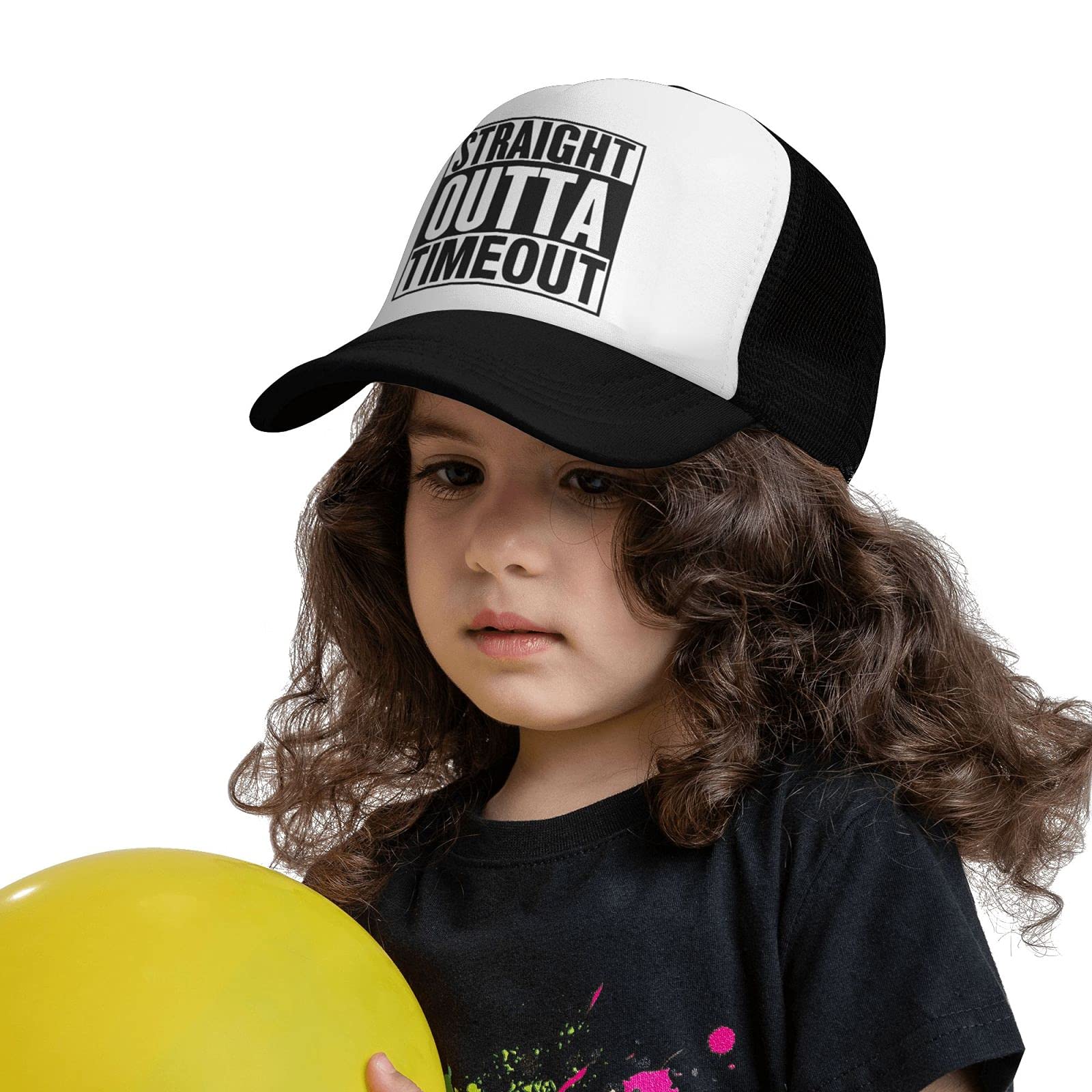 Waldeal Boys Adjustable Snapback Trucker Hat - Straight Outta Timeout Baseball Cap for Toddlers (Black) - Perfect for Outdoor Play, Sports, and Casual Wear