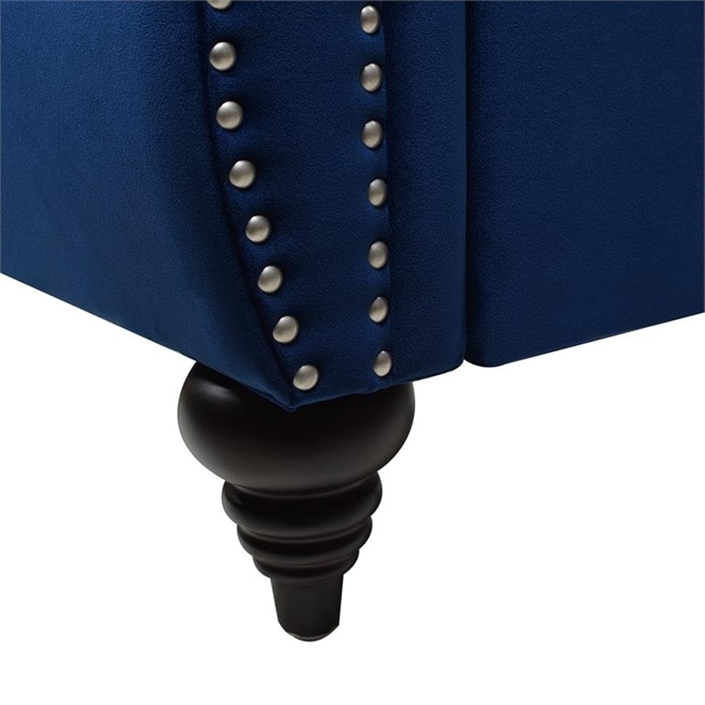 Jennifer Taylor Home Nautilus King Bed Frame with Headboard & Footboard - Navy Blue Velvet Upholstered - King Size (US Standard) - Luxurious Bedroom Centerpiece for Master Suites & Guest Rooms