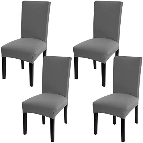 Stretch Spandex Dining Chair Covers - Washable & Removable Parson Chair Slipcovers for Kitchen, Dining Room & Office - Set of 4 (Grey) | Protect & Refresh Your Chairs for Everyday Use & Special Occasions