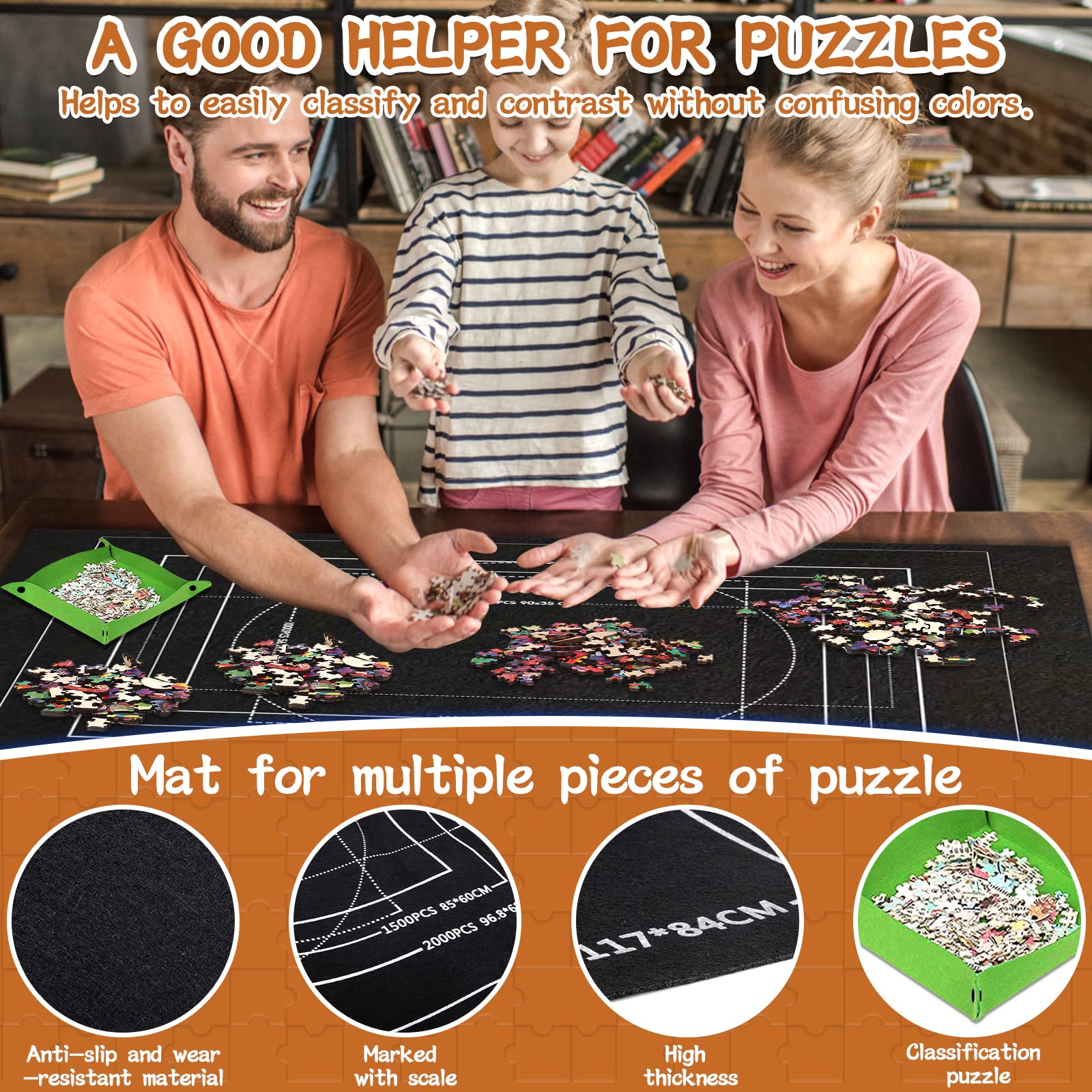 POWLYB Puzzle Mat for Rolling - 1000 1500 2000 3000 Piece Jigsaw Puzzle Accessories, Non-Slip Felt Puzzle Board with Storage Bag - Portable Puzzle Mat for Adults & Kids - Perfect for Home, Travel, and Gift Giving