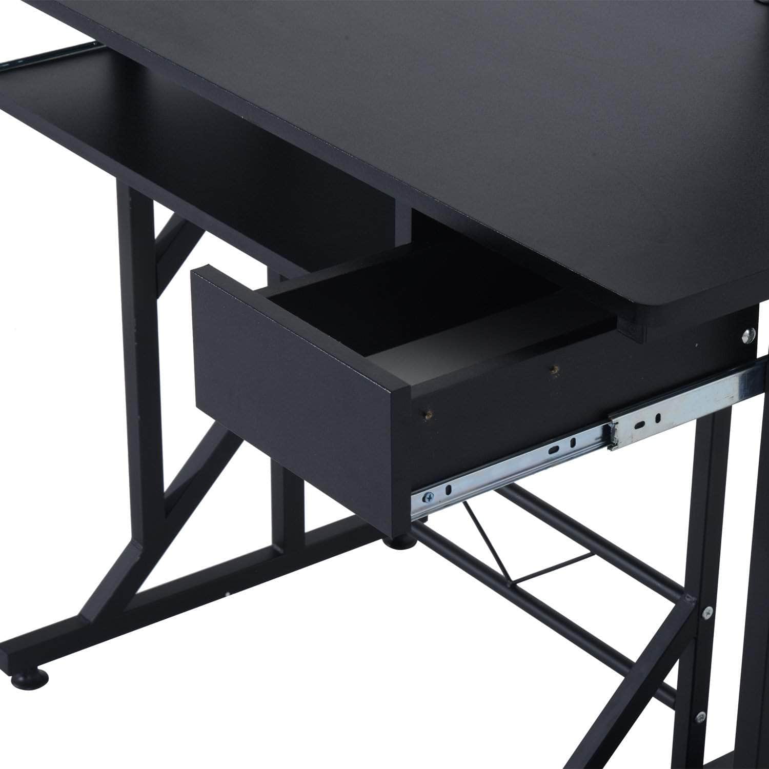 Black Portable Computer Desk Workstation with Adjustable Keyboard Tray - Perfect for Home Office, Gaming & Small Space Workstations
