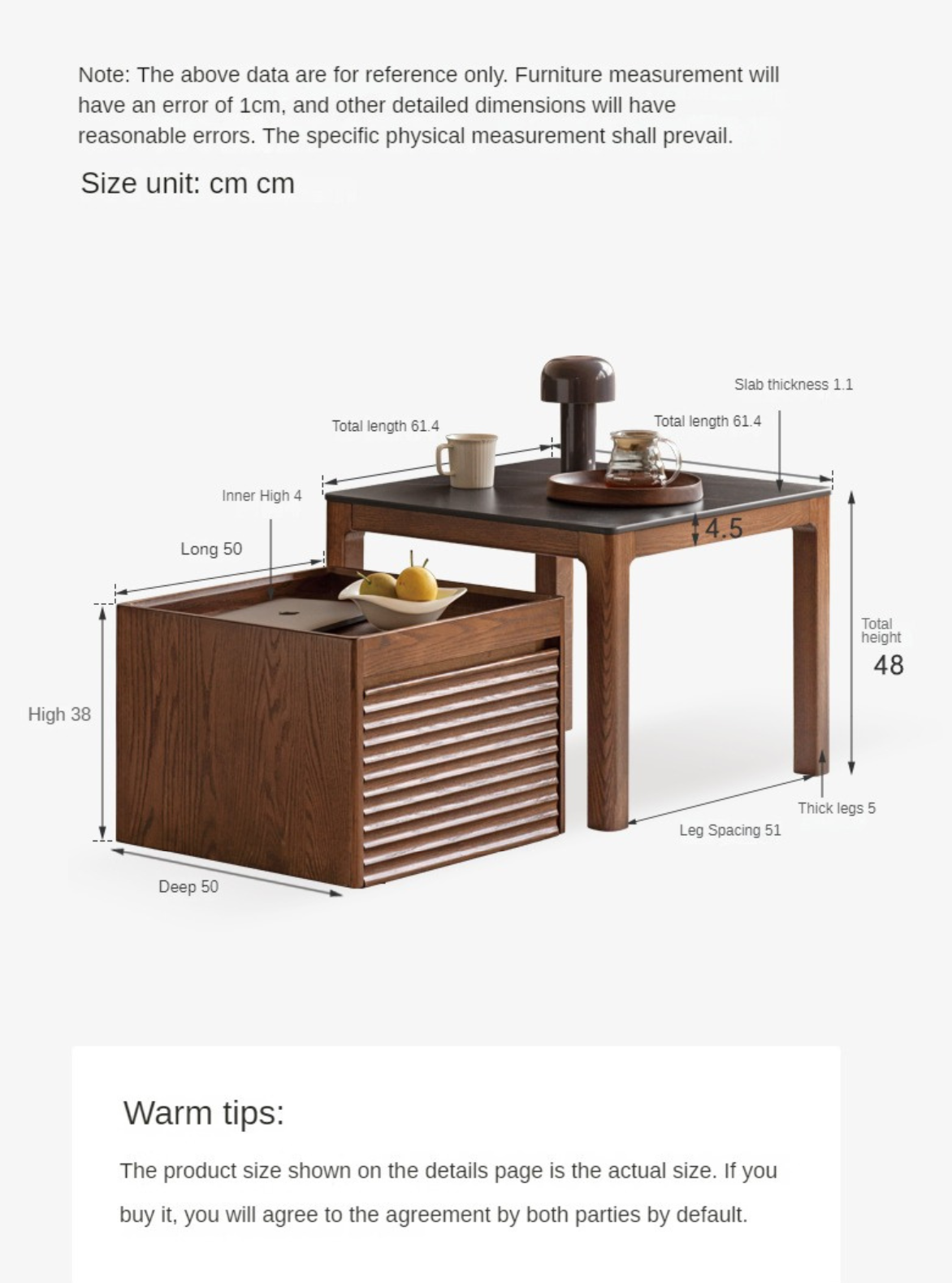 Solid Oak and Black Walnut Wood Rocking Coffee Table - Rustic Movable Side Table for Living Room, Patio, or Outdoor Use