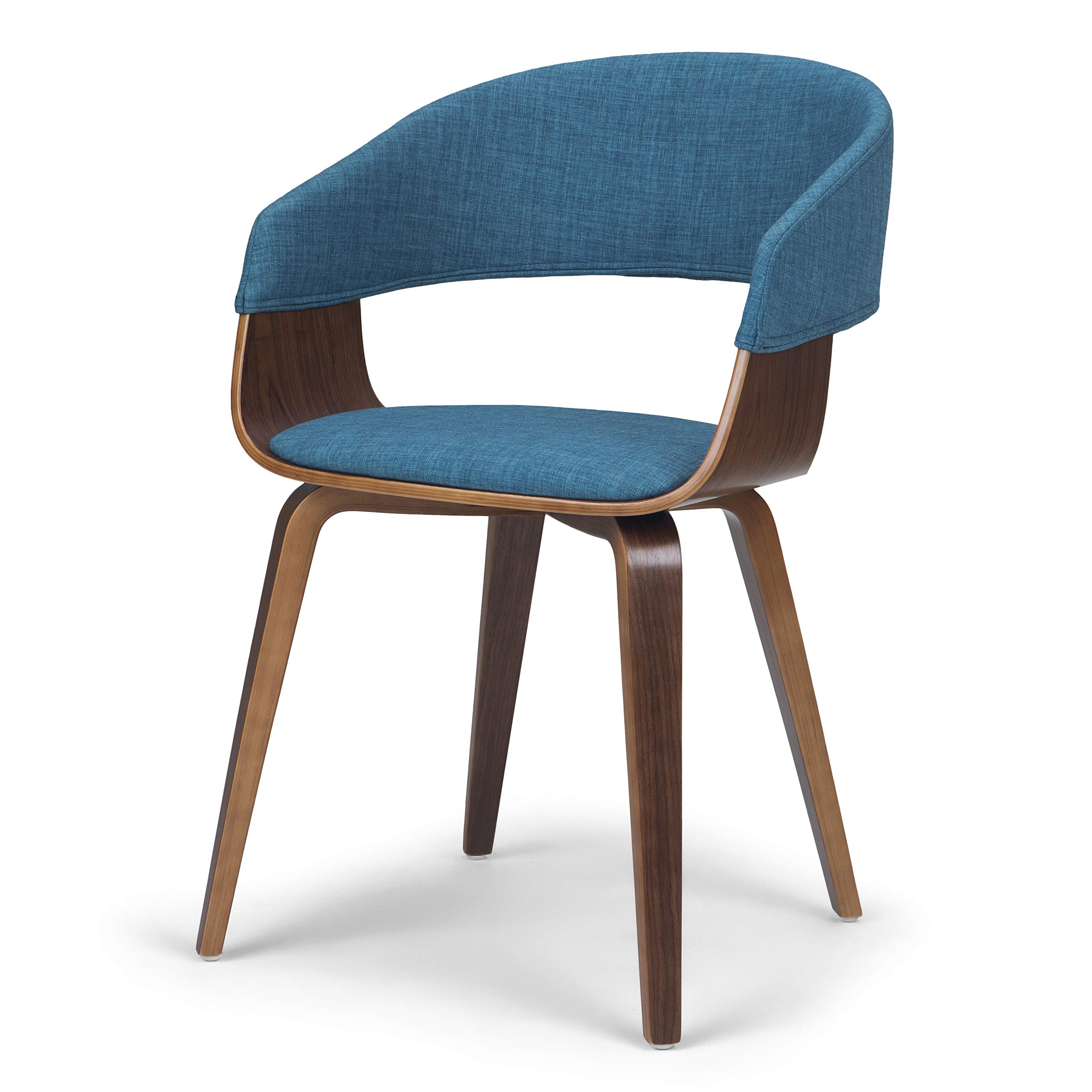 SIMPLIHOME Lowell Dining Chair - Blue Linen Fabric Upholstered, Bentwood Frame with Walnut Finish, 21.1