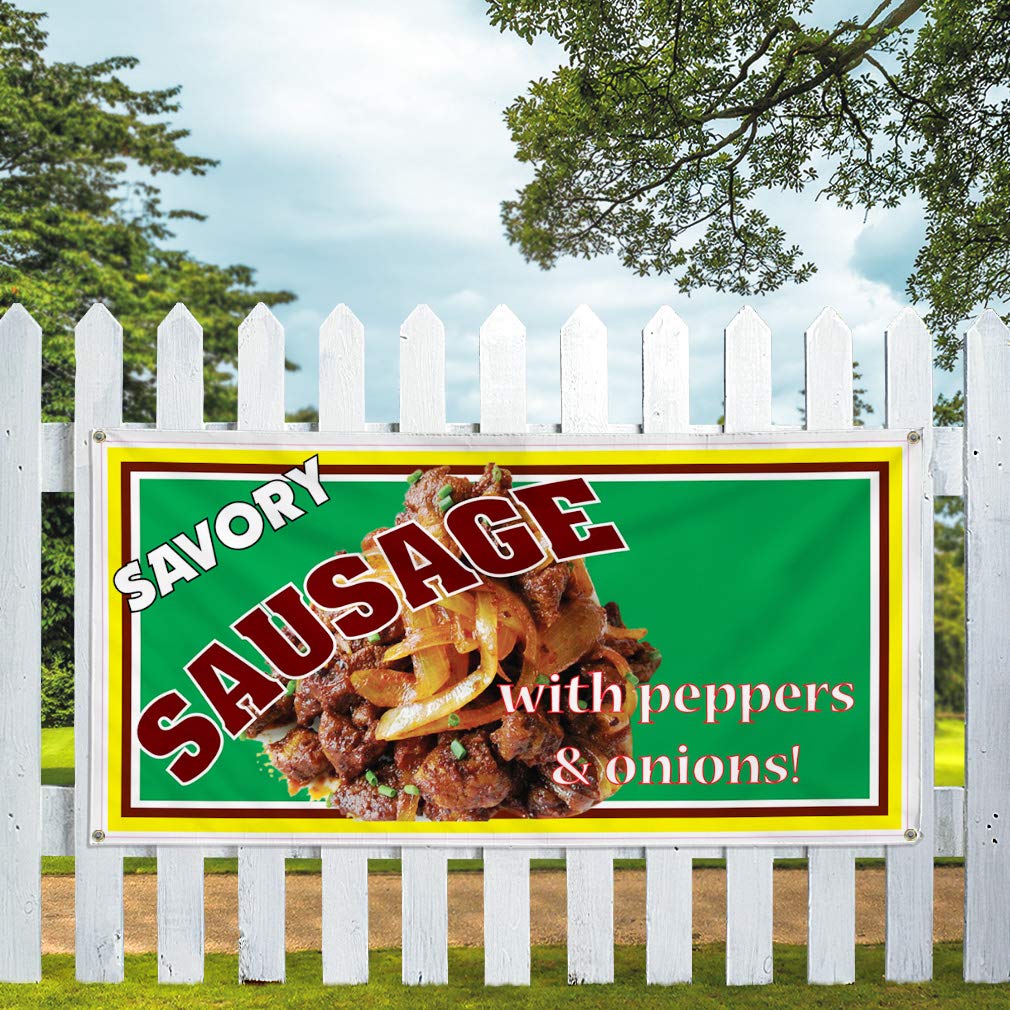 Vinyl Banner - 60x144 Inches, Weatherproof Outdoor Sign with 10 Grommets for Restaurants, Cafes & Food Businesses - Perfect for Sausage & Onion Promotions, Yard Sales, and Industrial Use