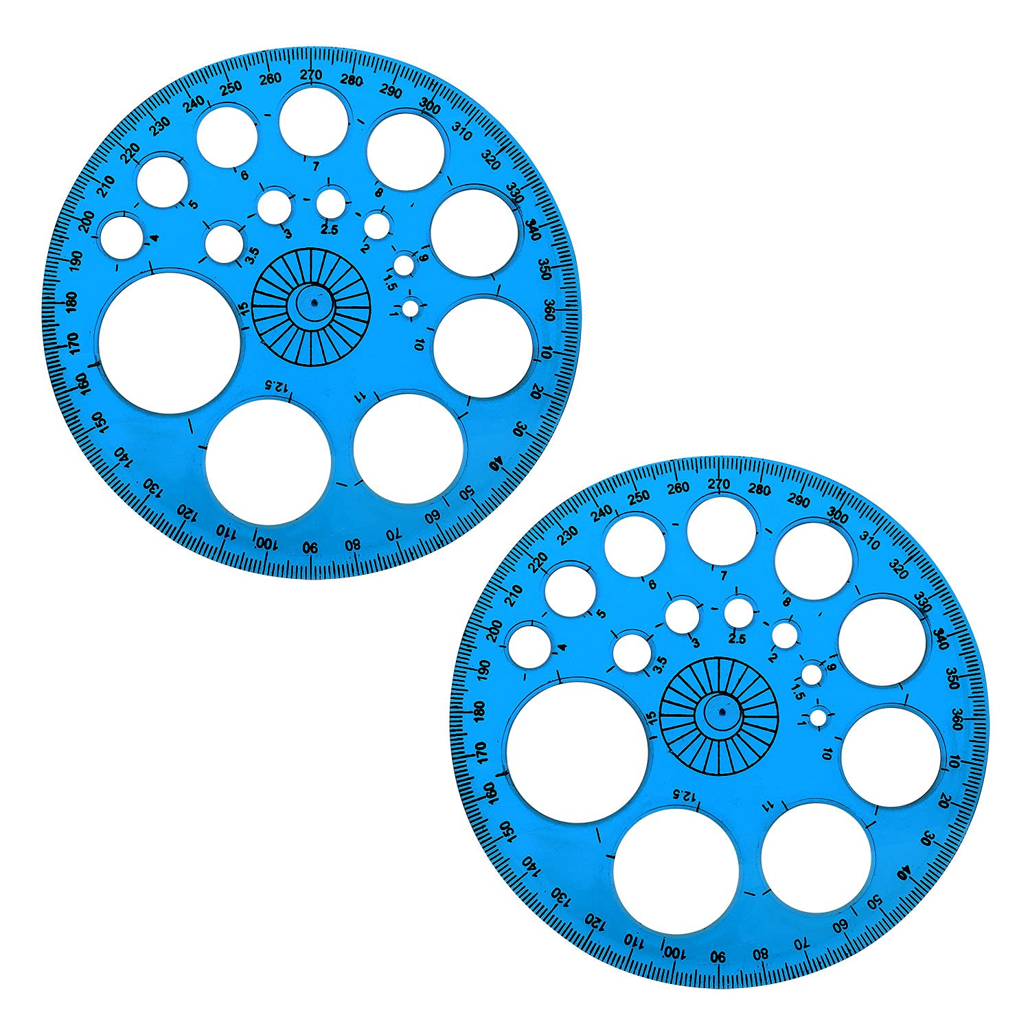 360 Degree Circular Protractor Ruler - 2 Pack Plastic Circle Maker Template, 15cm Blue - Perfect for Geometry, Art Projects & DIY Crafts
