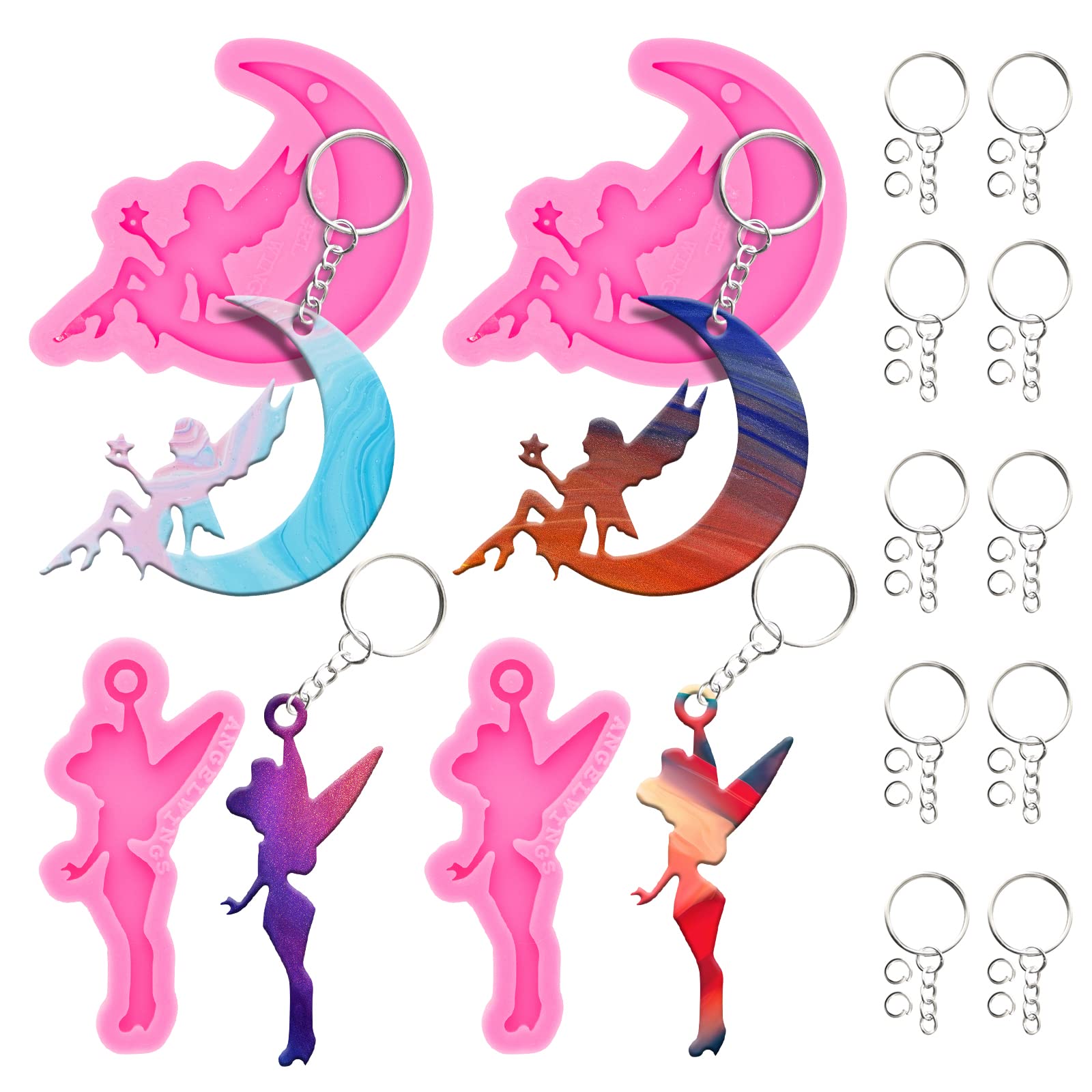 64Pcs Silicone Resin Molds Kit - 4pcs Angel Girl Shape Molds for DIY Epoxy Resin Casting, Keychains, Pendants, Backpack Charms | Perfect for Jewelry Making, Home Decor, Gift Crafting & DIY Projects