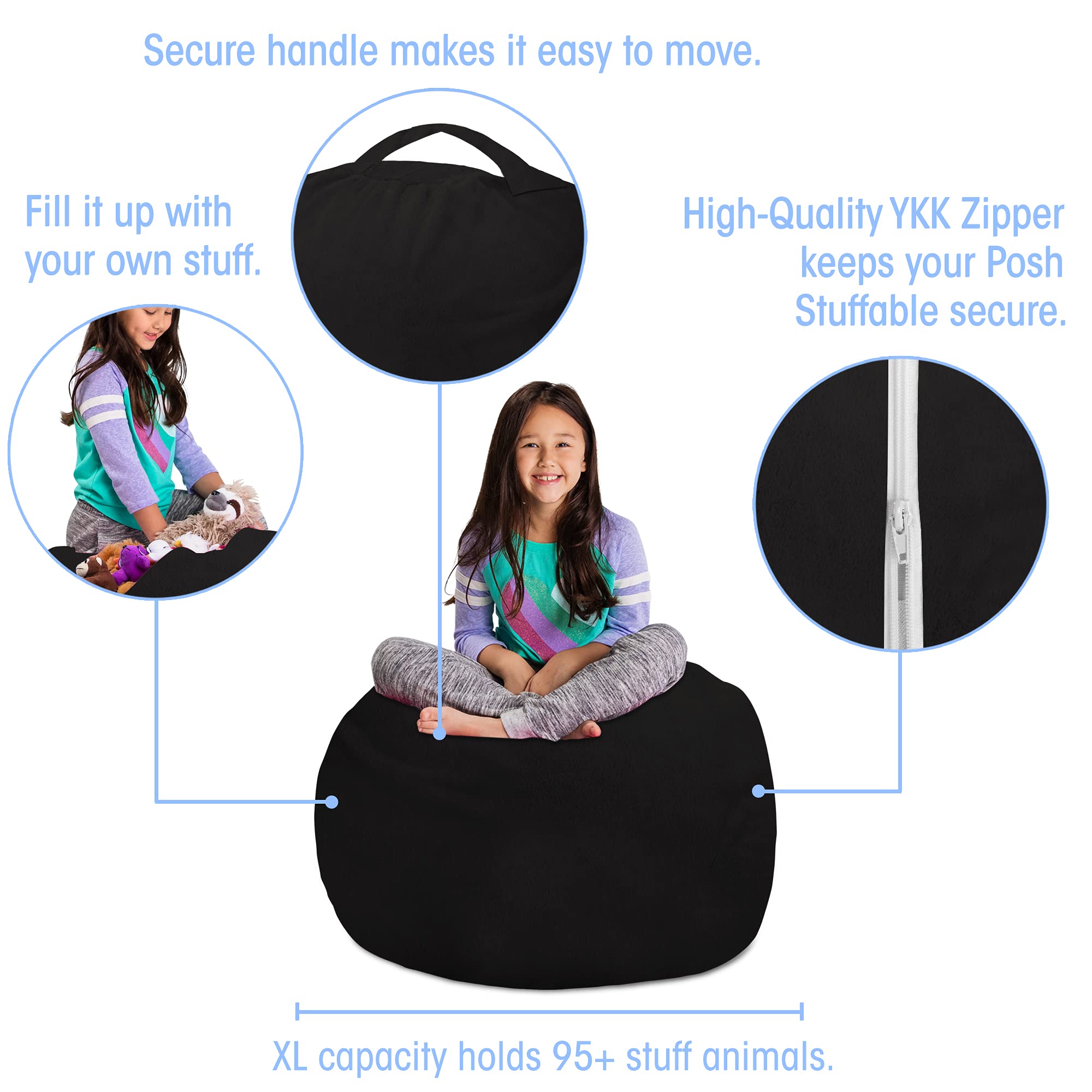 Soft Faux Rabbit Fur Kids Stuffed Animal Storage Bean Bag Chair Cover - 38