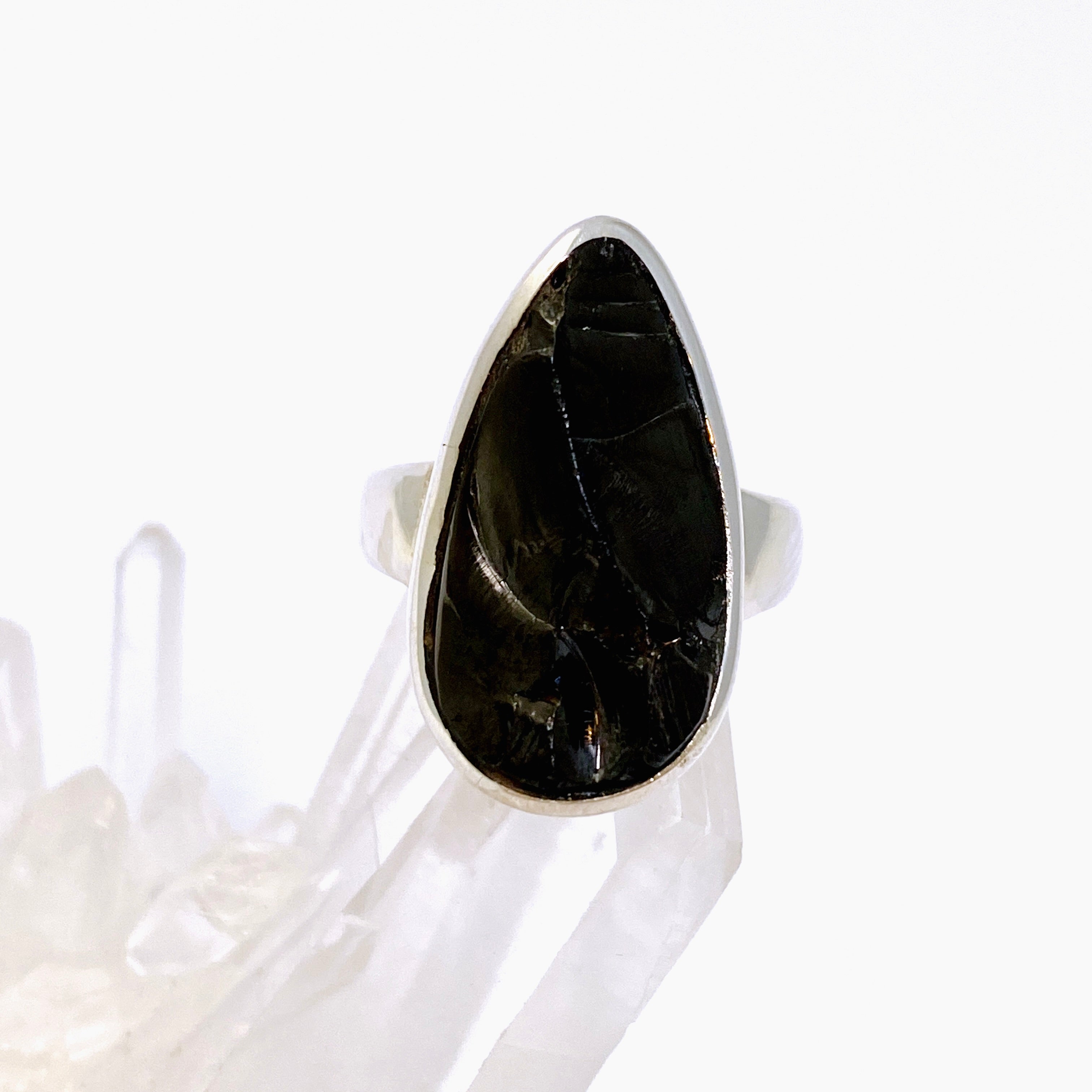 Shungite Teardrop Raw Ring Size 7 - Natural Black Stone Jewelry for Women - Perfect for Energy Protection, Meditation & Everyday Wear