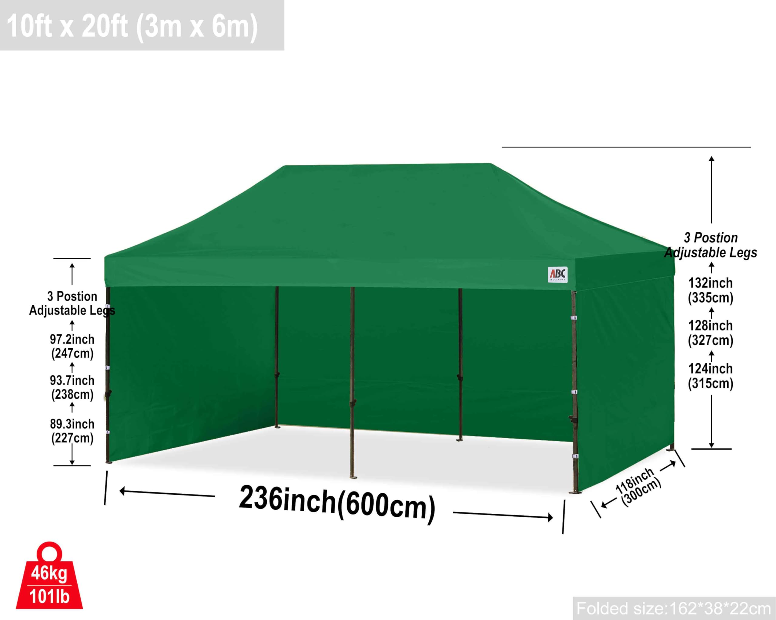 ABCCANOPY Heavy Duty 10x20 Pop Up Canopy Tent with Removable Sidewalls - Forest Green Weatherproof Outdoor Shelter for Camping, Picnics, Tailgating & Backyard Parties