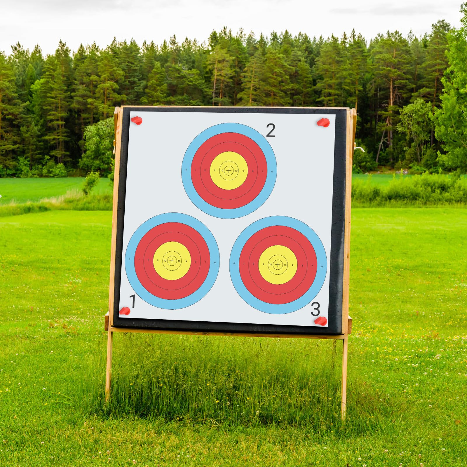 100-Piece Archery Target Paper Set - 3-Spot Bow and Arrow Practice Targets (17x17 Inches) with Pins - Perfect for Indoor/Outdoor Shooting Range, Hunting Training & Competitive Archery Practice
