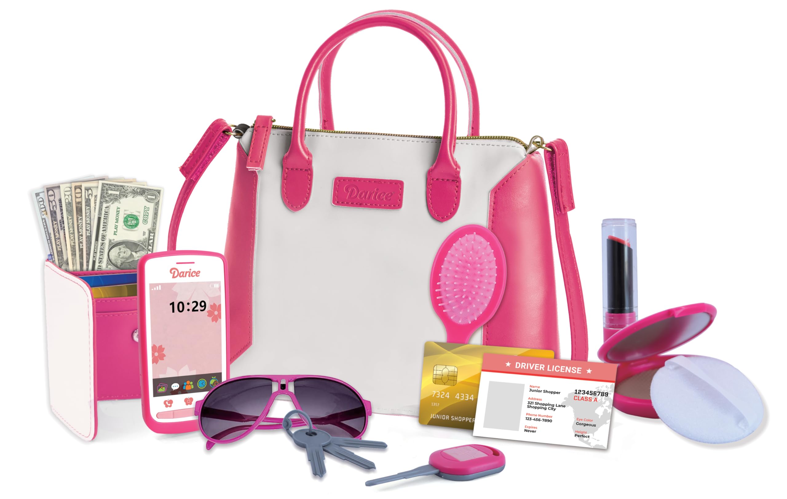 Darice Fashion Play Purse Set for Toddlers & Little Girls - Pretend Play Handbag with Toy Phone, Makeup, Wallet & Accessories - Perfect Dress-Up Toy for 3+ Year Olds - Ideal for Birthday Gifts, Role Play & Imaginative Play