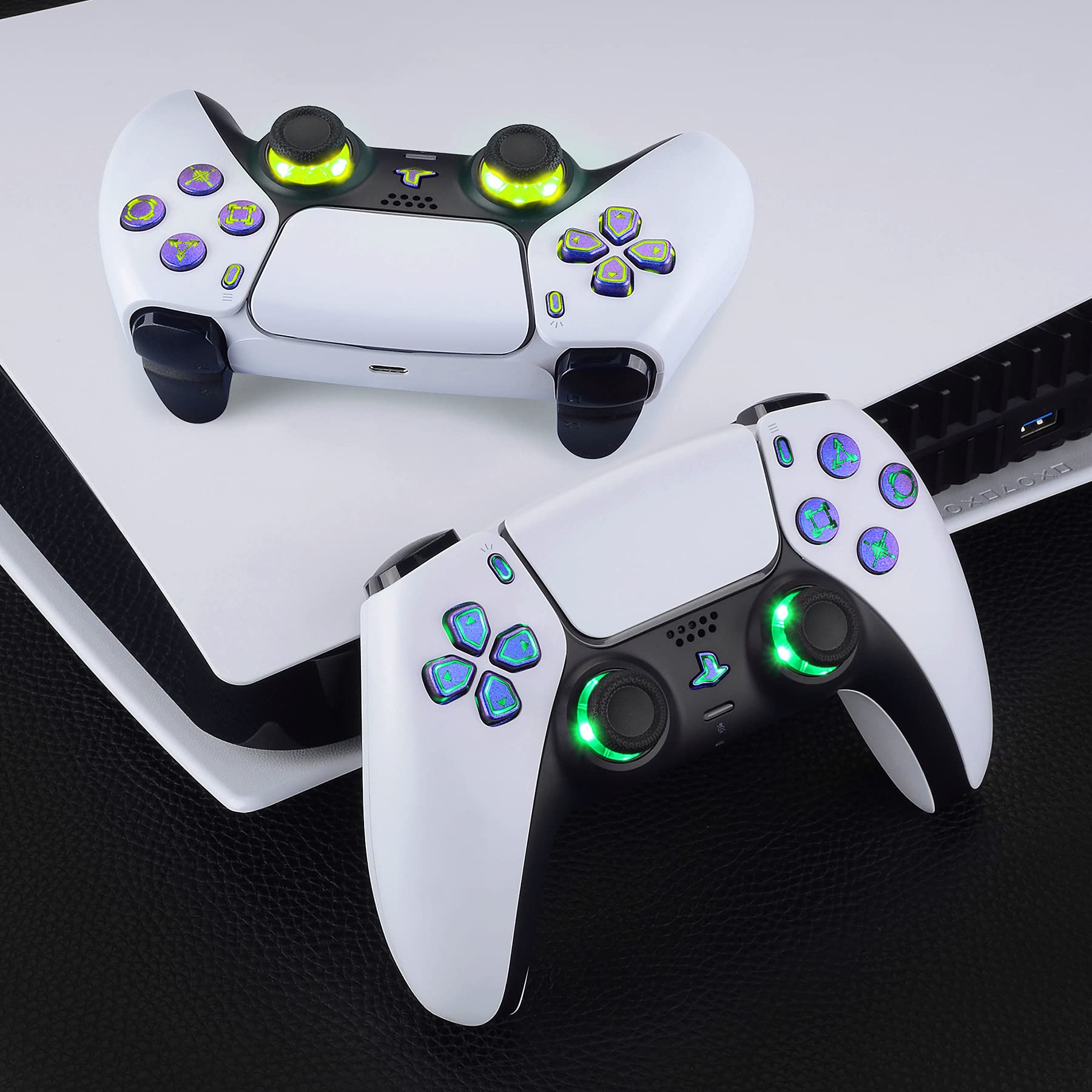 eXtremeRate Chameleon Purple Blue PS5 Controller Custom Kit - D-pad, Thumbstick, Face Buttons, LED Lightbar Stickers for BDM-010 & BDM-020 - Gaming Accessories for Enhanced PS5 Experience