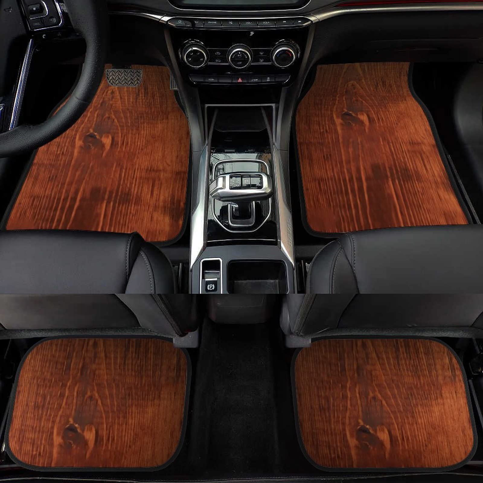 Premium 4-Piece Wood Grain Car Floor Mats - Universal Fit for SUV, Sedan, Truck & Van - All-Weather Protection - Non-Slip Auto Carpet - Perfect for Daily Commute, Road Trips & Family Travel