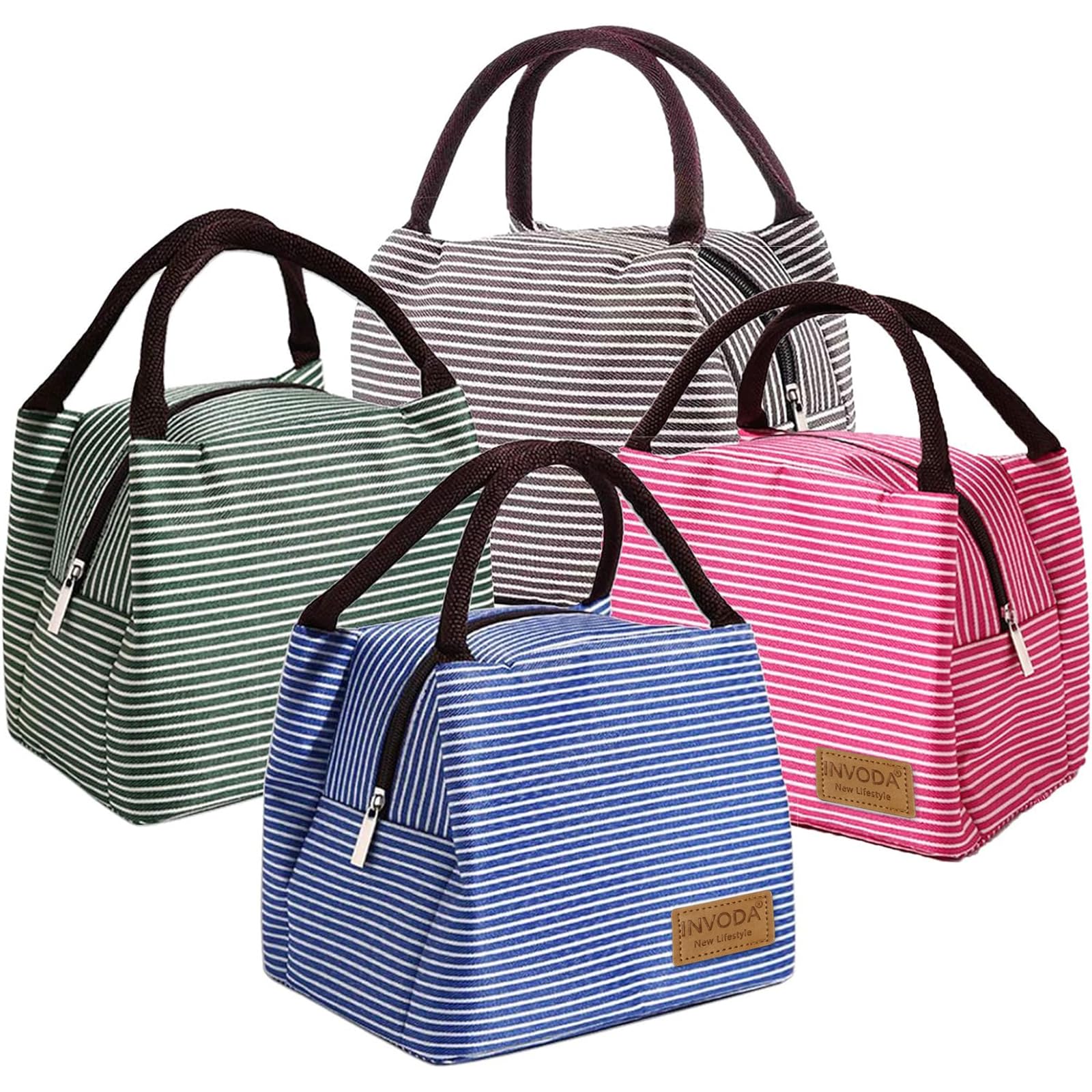 4-Pack Insulated Lunch Bags with Zip Closure - Reusable Foldable Cooler Tote for Office, Picnic & Travel - Thermal Food Container for Men & Women (Perfect for Meal Prep, School Lunch & Outdoor Activities)