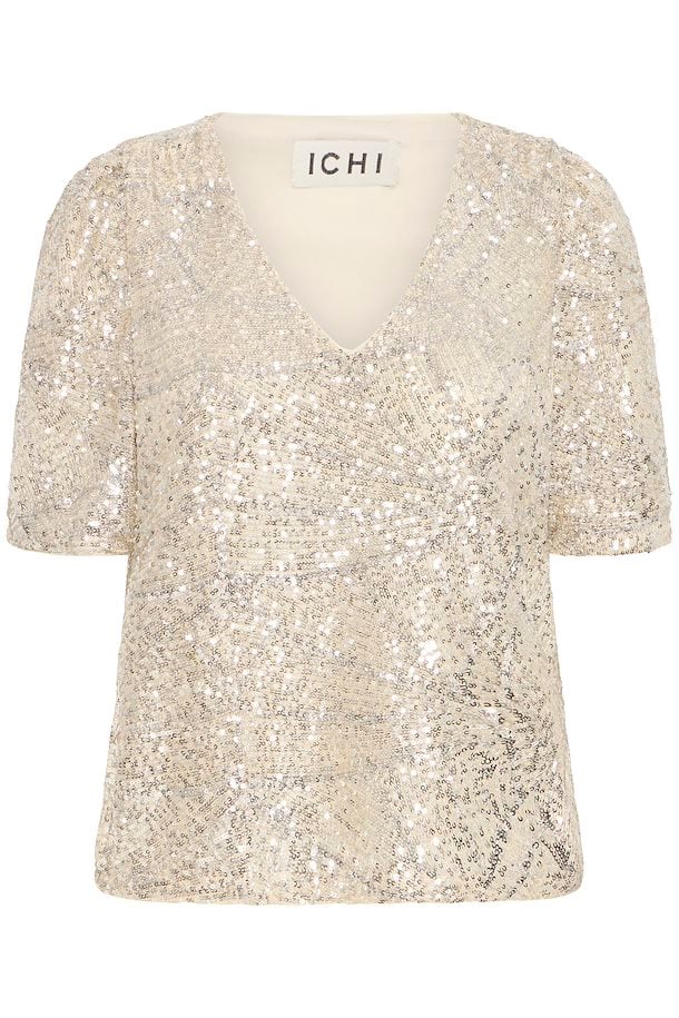 Faith Sequin V Neck Top for Women - Elegant Frosted Almond Shimmer Blouse for Party, Night Out, and Special Occasions