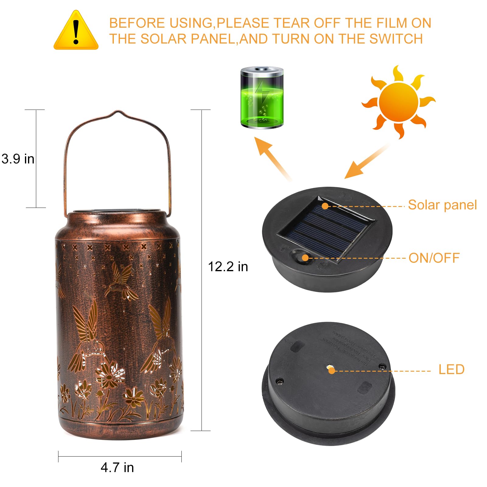 Pearlstar Solar Hummingbird Lantern - Waterproof Outdoor Hanging Solar Lights for Garden, Patio, Yard & Lawn Decor - Perfect Landscape Lighting & Gardening Gift for Women, Mom (Hummingbird-B) - Ideal for Backyard Parties, Wedding Decorations & Pathway Illumination