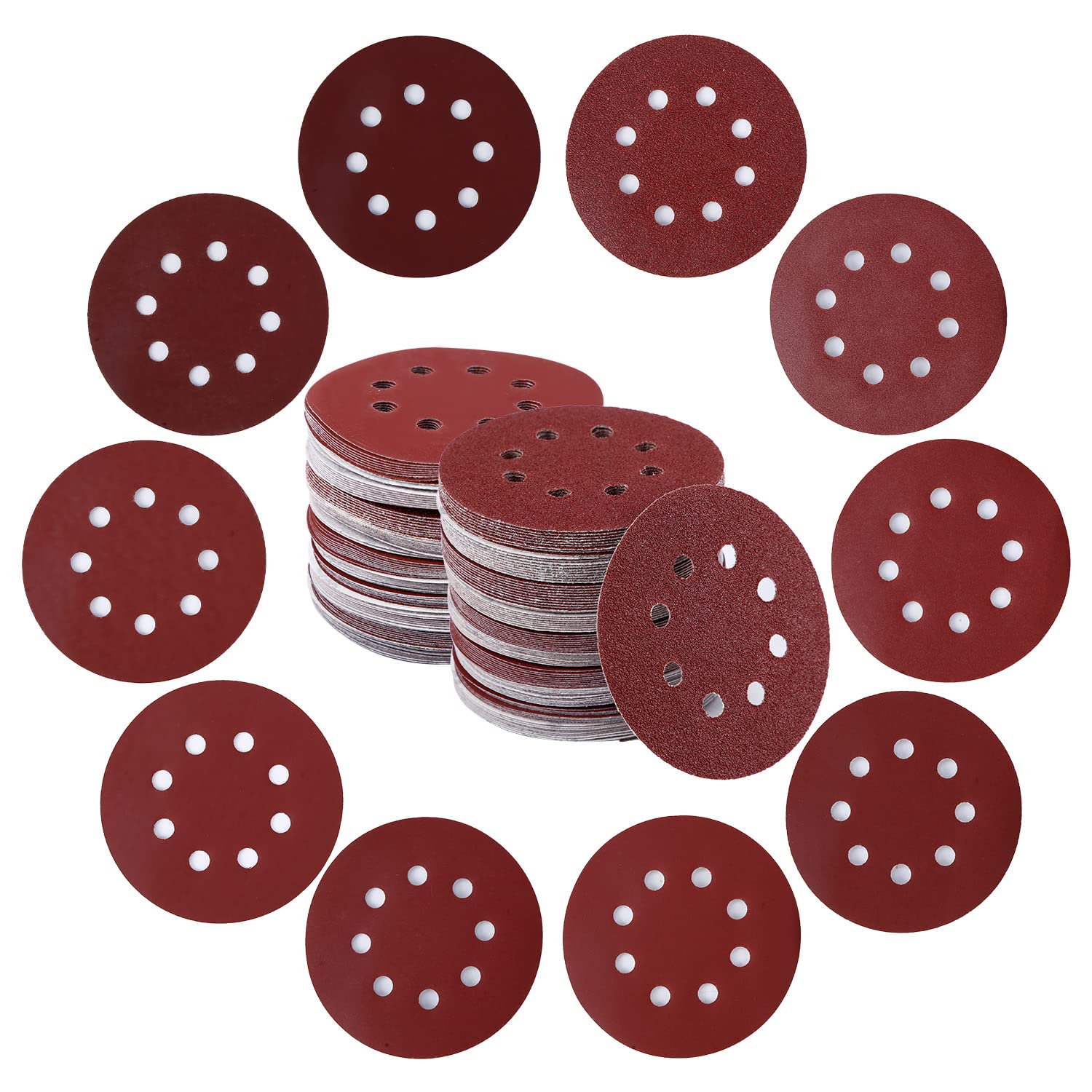 200PCS 5 Inch Hook and Loop Sanding Discs - Assorted Grits (40/60/80/100/120/180/240/320/400/600) for Random Orbital Sanders - Perfect for Woodworking, Metal Polishing & DIY Projects