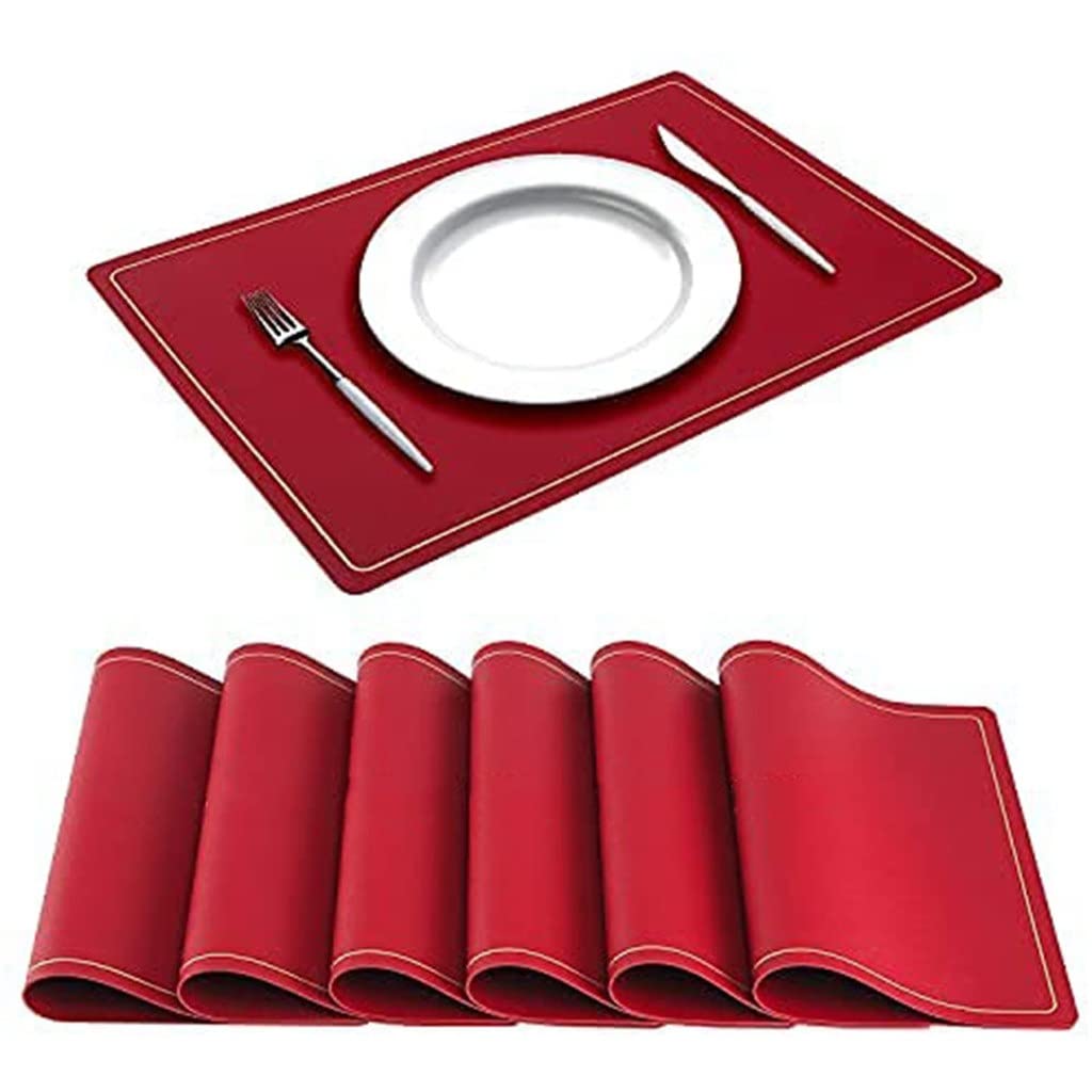 Premium 6-Piece Leather Placemat Set - Oil Proof, Heat Resistant, Non-Slip Table Mats with Coasters - Washable & Durable (45x30cm) - Perfect for Dining Tables, Kitchen Countertops & Home Decor (Color A)