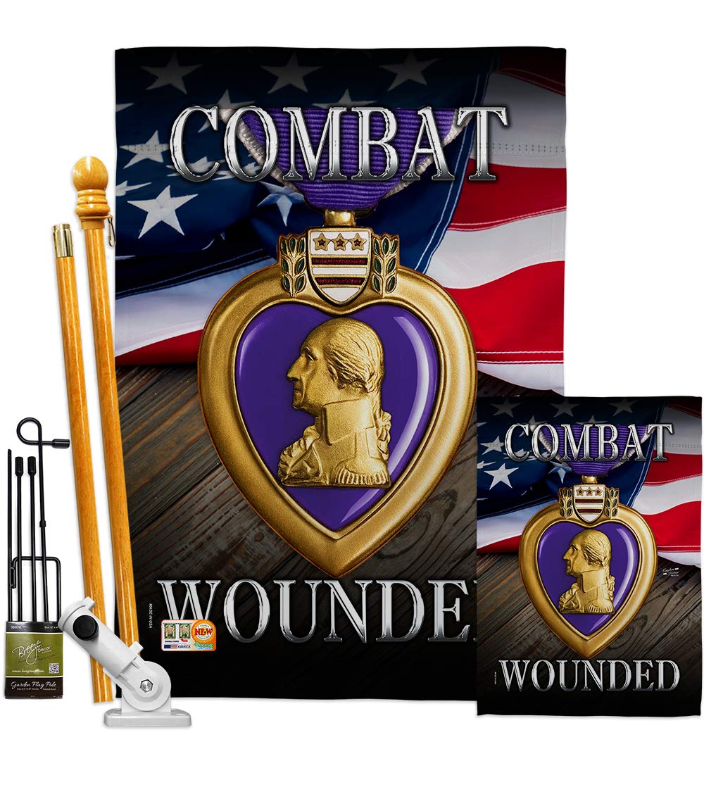 Purple Heart Combat Wounded Veteran Garden Flag Kit - Double-Sided 28x40 Inch US Military Armed Forces Support Banner for Yard & Home Decor - Perfect for Memorial Day, Veterans Day & Patriotic Displays