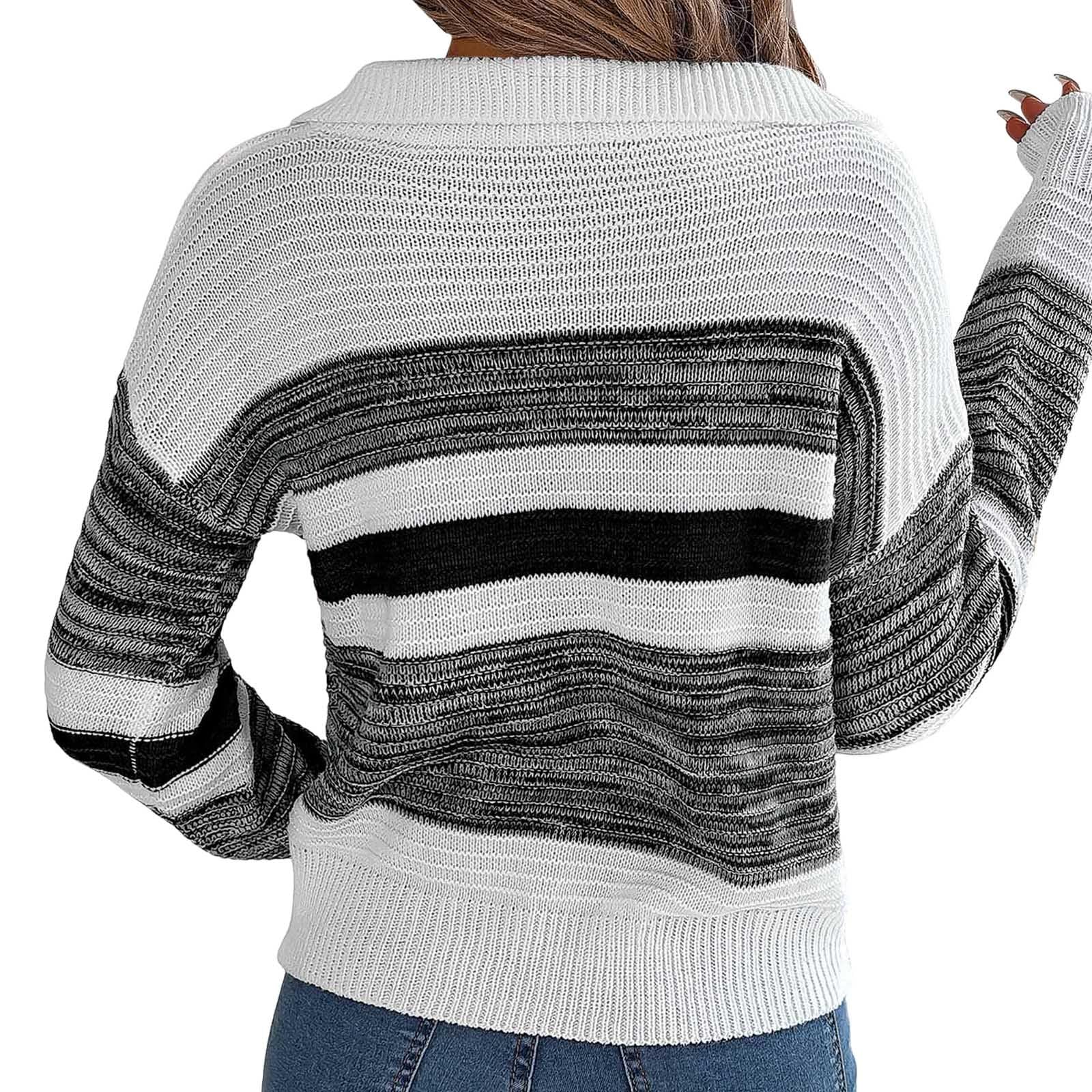 Women's Oversized Winter Sweater - Striped V-Neck Long Sleeve Knit Pullover | Soft & Slim Fit for 2024 Fall Fashion | Cozy Casual Wear for Office, Dates & Holiday Outfits