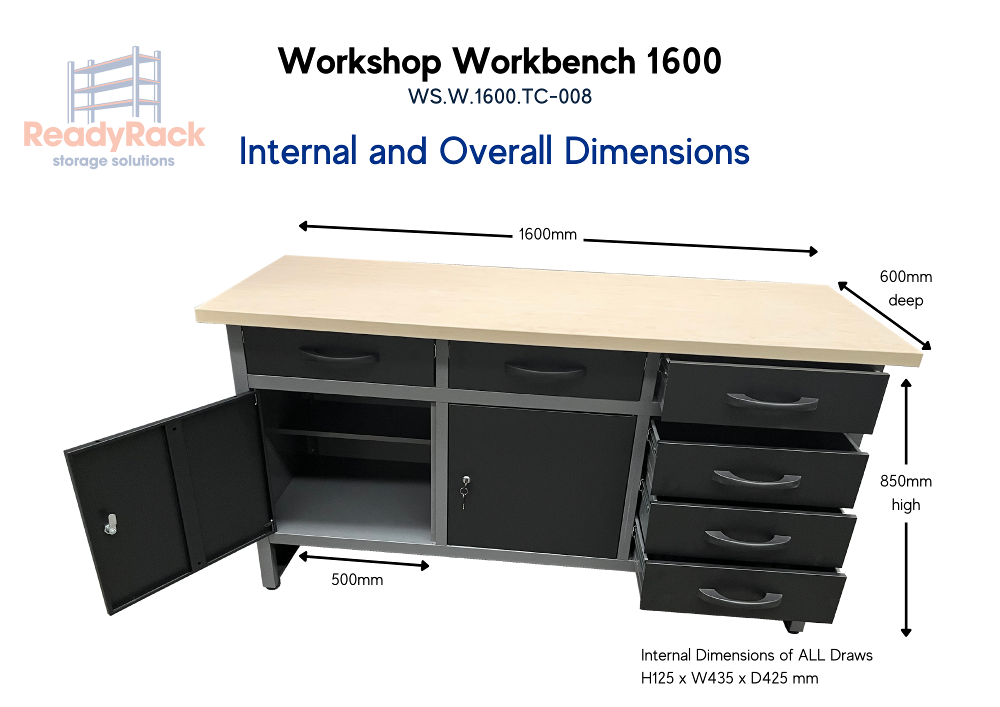 Heavy Duty 1600mm Workshop Workbench - Sturdy Steel Frame & Adjustable Height for DIY, Woodworking & Garage Projects