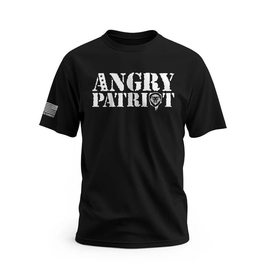 Angry Patriot Black Short Sleeve T-Shirt for Men - American Flag Graphic Tee - Casual Comfort Fit Cotton Shirt for Patriotic Events, 4th of July & Political Rallies