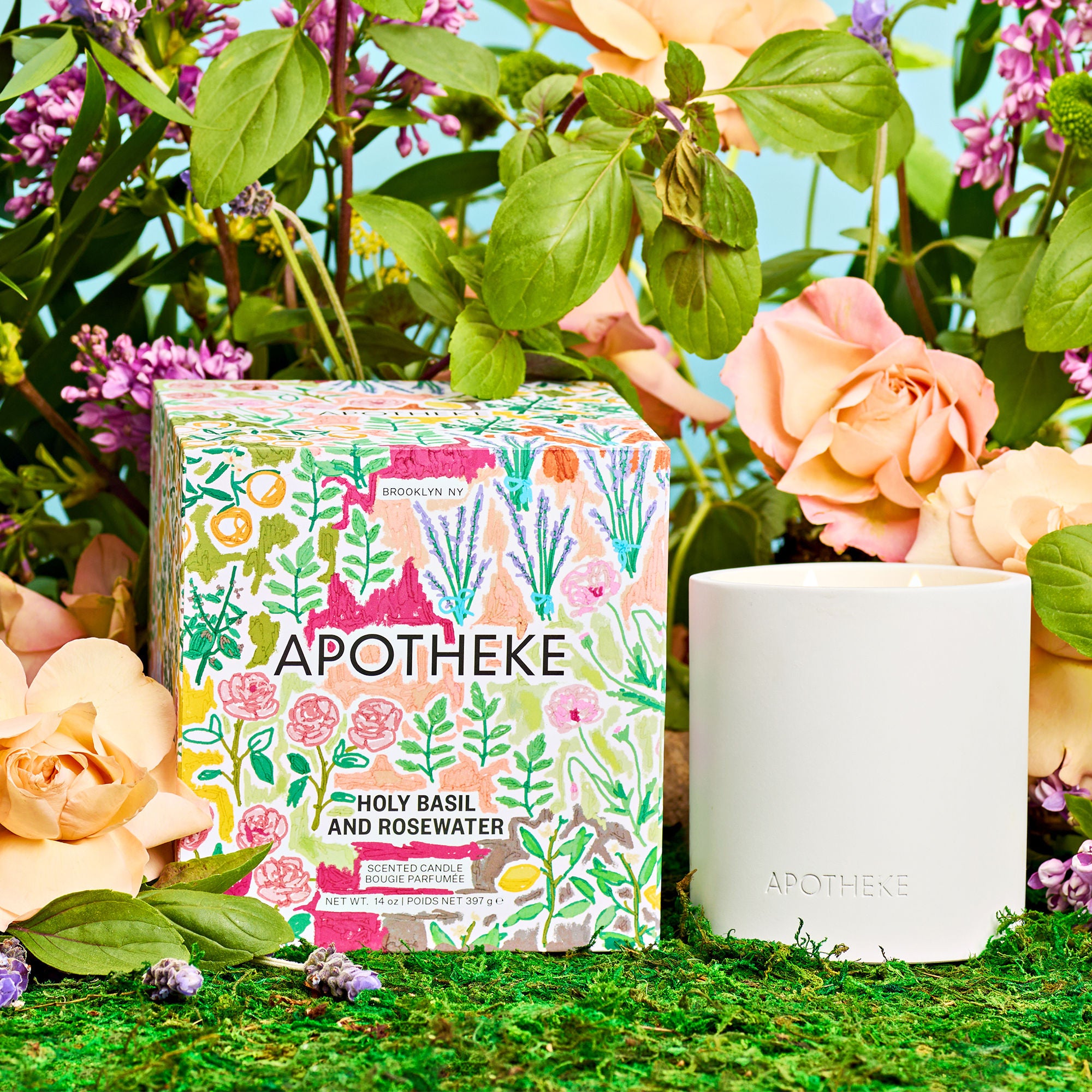 Organic Holy Basil & Rosewater 2-Wick Concrete Candle | Aromatherapy & Home Decor | Perfect for Meditation, Yoga & Relaxation Spaces
