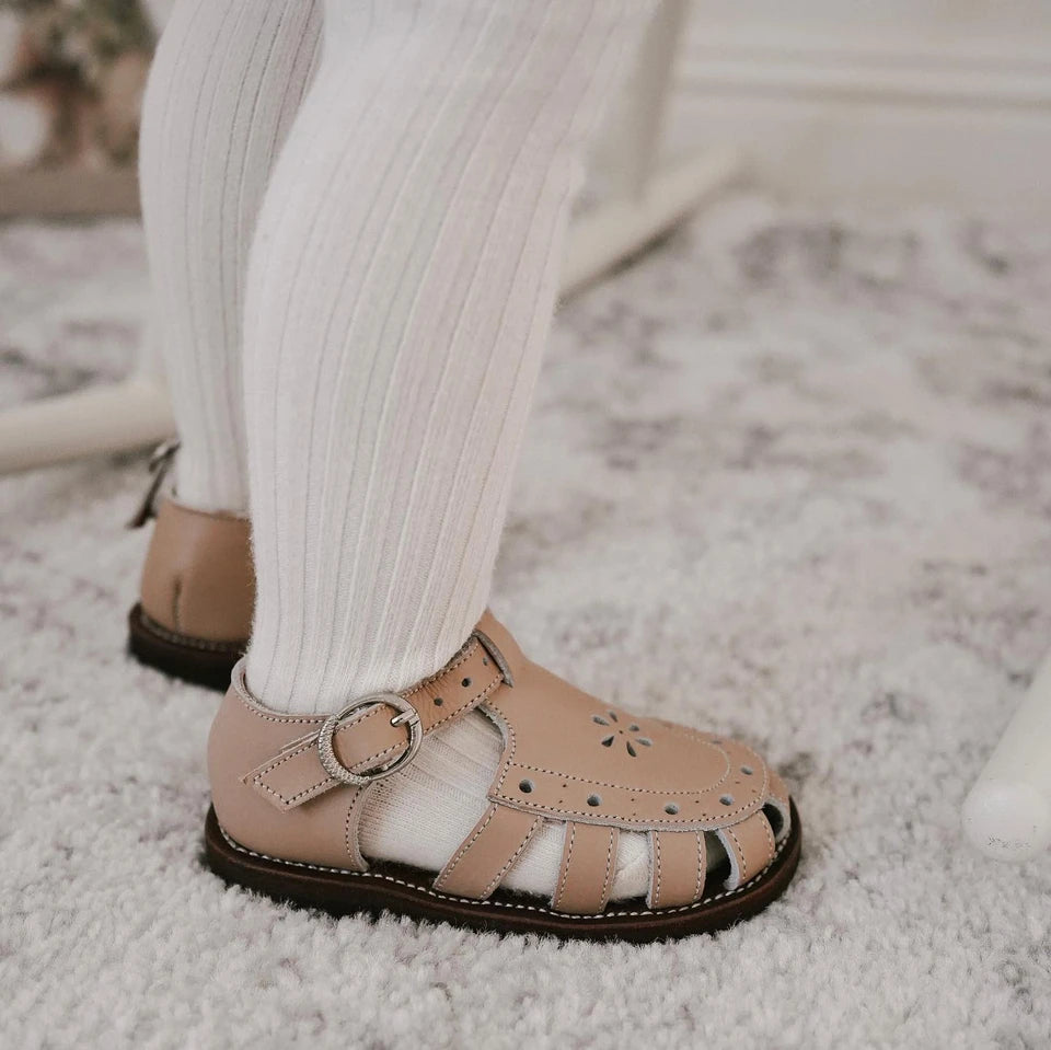 Children's Leather Sandals - Nude Blush Flora | Comfortable & Stylish Kids' Footwear for Summer, Beach & Outdoor Play