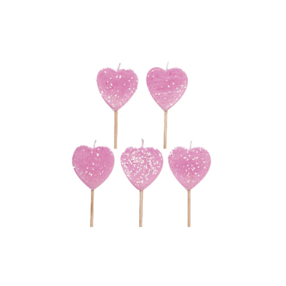Sparkling Pink Heart-Shaped Picks Candles for Wedding Decorations, Birthday Parties & Romantic Events - 12 Pack