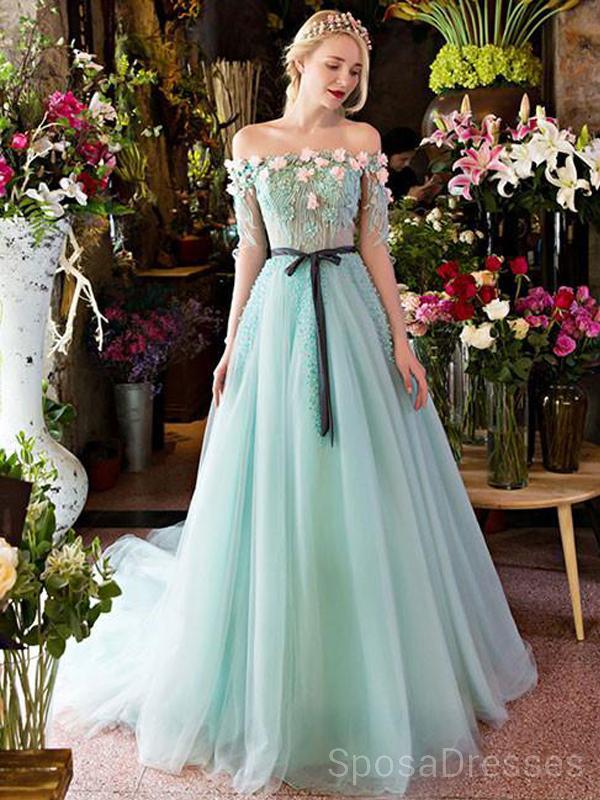 Elegant Green Off Shoulder Lace Beaded Evening Prom Dress | Custom Sweet 16 Dresses for Women | Perfect for Prom Night, Homecoming, Quinceañera & Formal Events | Style 18484