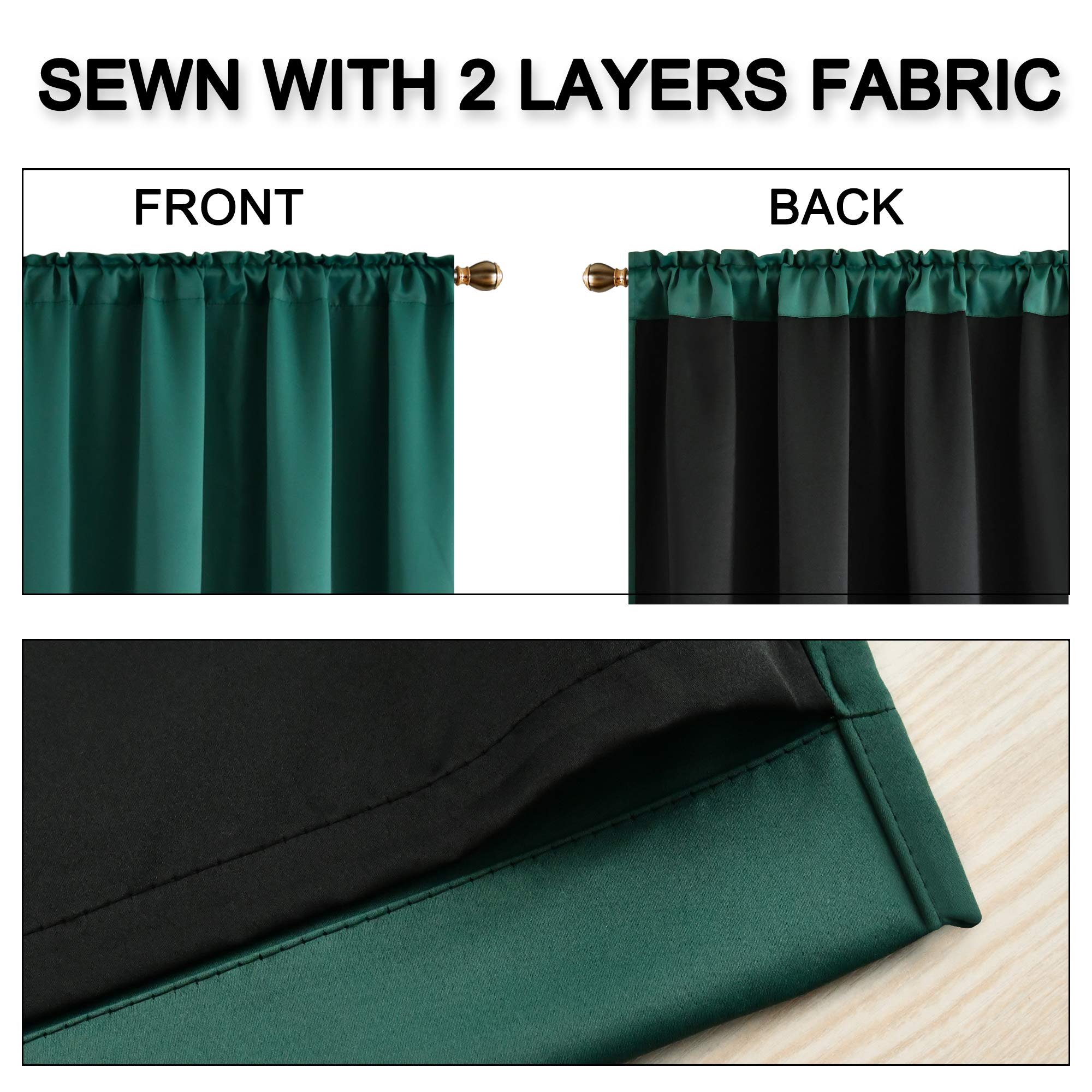 100% Blackout Emerald Green Thermal Insulated Double Layer Curtains for Boys Bedroom - Black Lined Rod Pocket Window Drapes (45