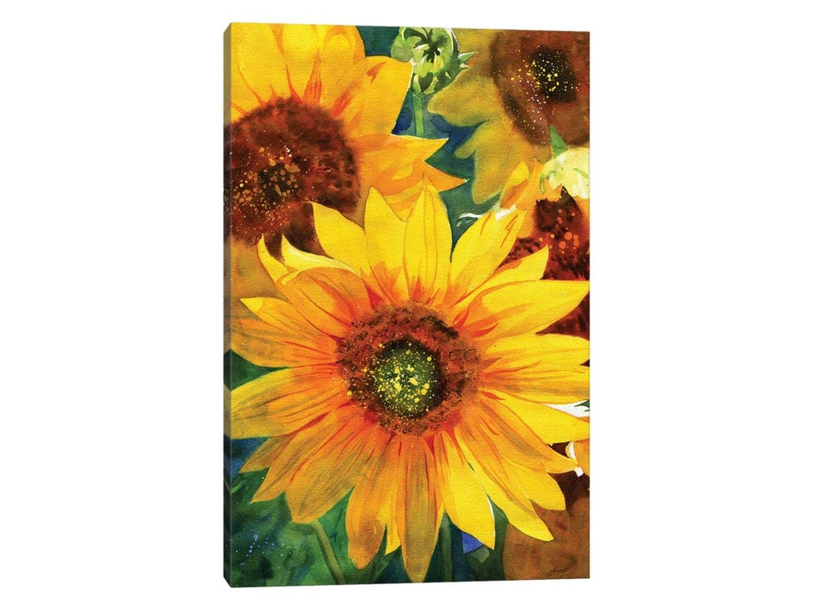 Sunflower Wall Art - Watercolor Canvas Print for Kitchen & Bathroom Decor (18x24 Inches)