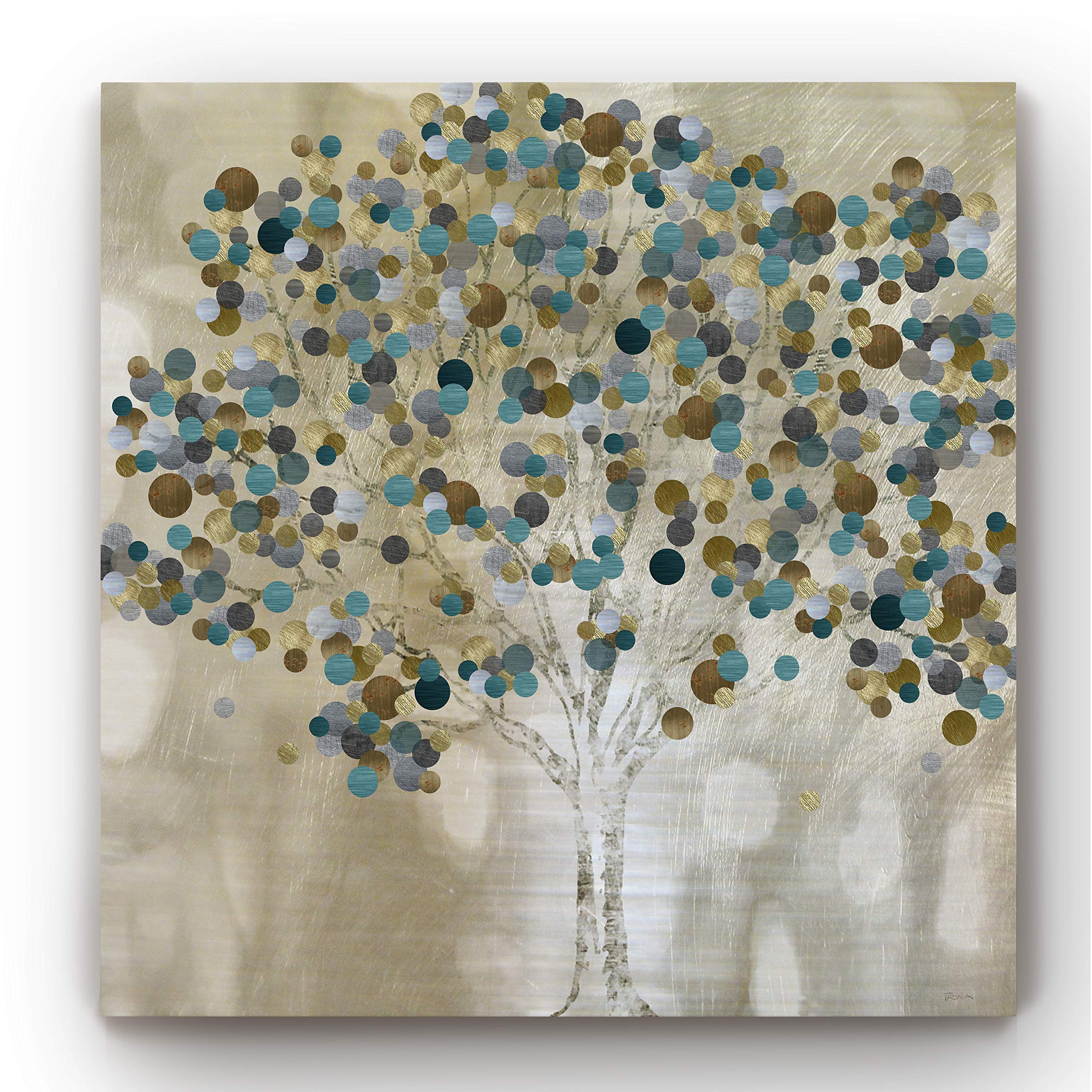Floral Wall Art Canvas - Classic Geometric Abstract Transitional & Country Chic Home Decor - Ready to Hang Teal Tree Painting 40x40 Inches - Perfect for Living Room, Bedroom & Office Wall Decoration