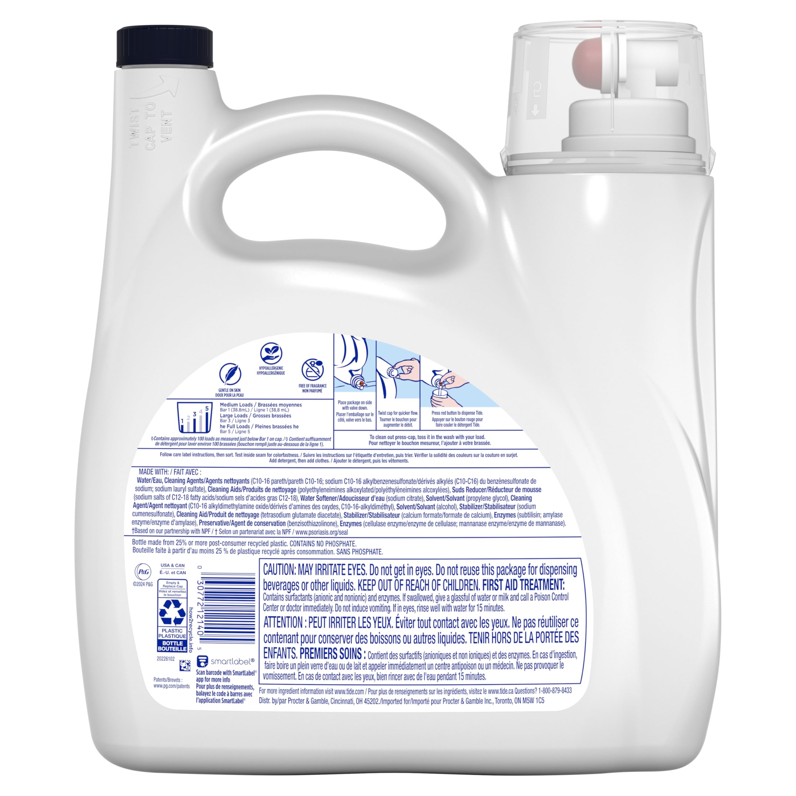 Tide Free & Gentle Liquid Laundry Detergent for Sensitive Skin - 132 fl oz (100 Loads) | Hypoallergenic, Dye-Free & Fragrance-Free | Perfect for Baby Clothes, Delicates & Allergy Sufferers | Gentle on Skin, Tough on Stains