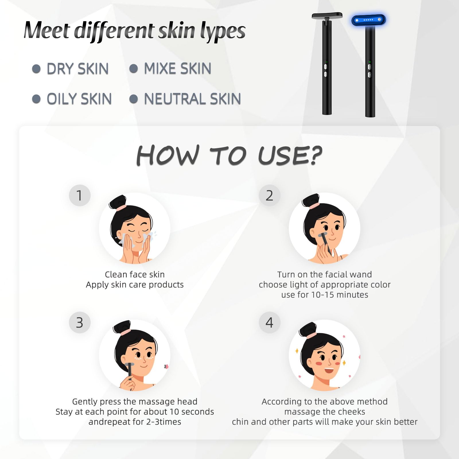 7 Color LED Light Therapy Wand for Face & Neck - Red Light Skin Rejuvenation Device with Facial Massager | Anti-Aging, Acne Treatment & Relaxation at Home Spa