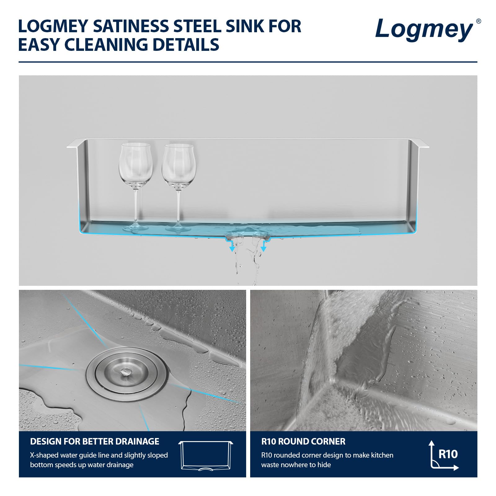 Logmey 36 Inch Undermount Kitchen Sink - 36x19 Inch Handmade Stainless Steel Single Bowl Sink, 16 Gauge, Perfect for Modern Kitchens & Food Prep Stations