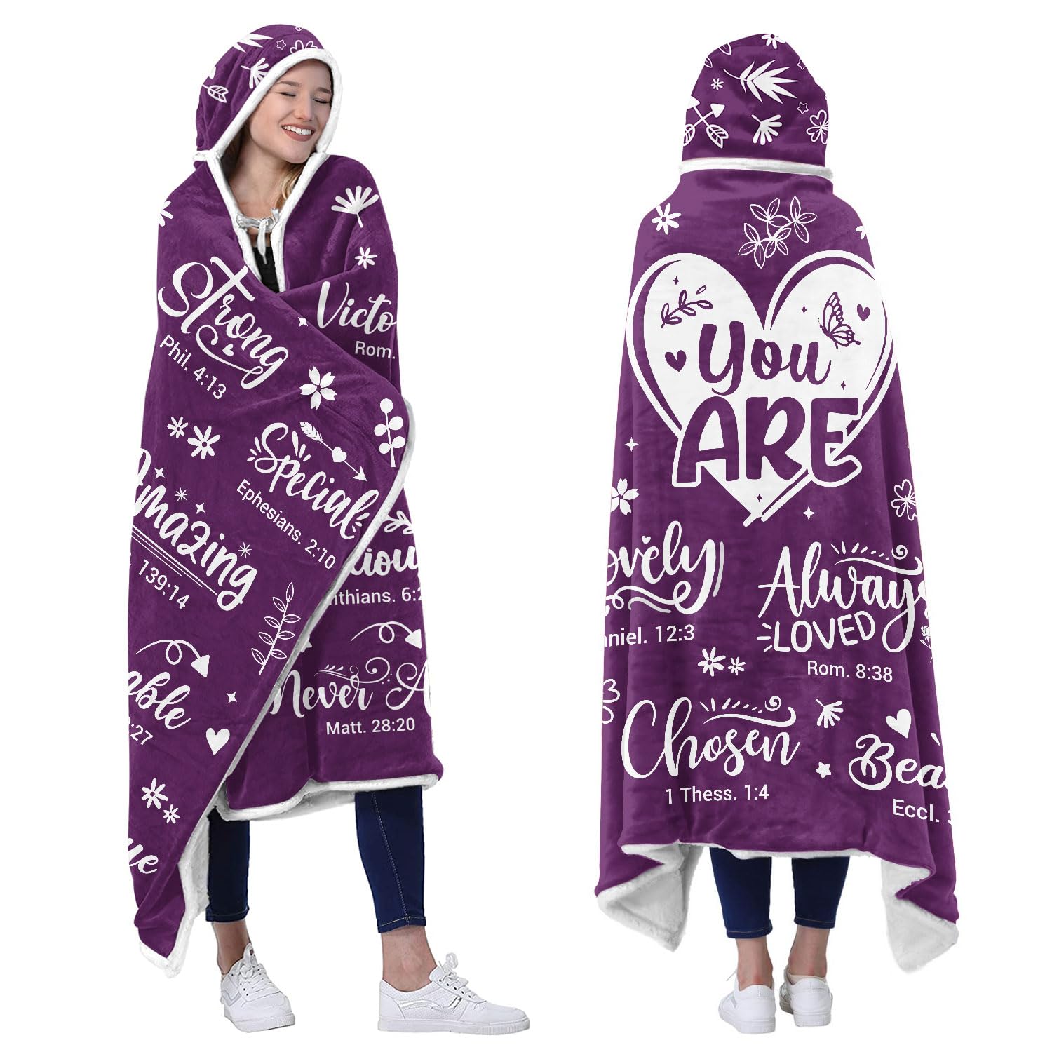 Bible Verse Fleece Wearable Blanket Hoodie - Inspirational Christian Gifts for Women, Mom, Sister, Wife - Cozy Prayer & Bible Study Wear - Perfect for Birthday, Christmas & Winter Devotion