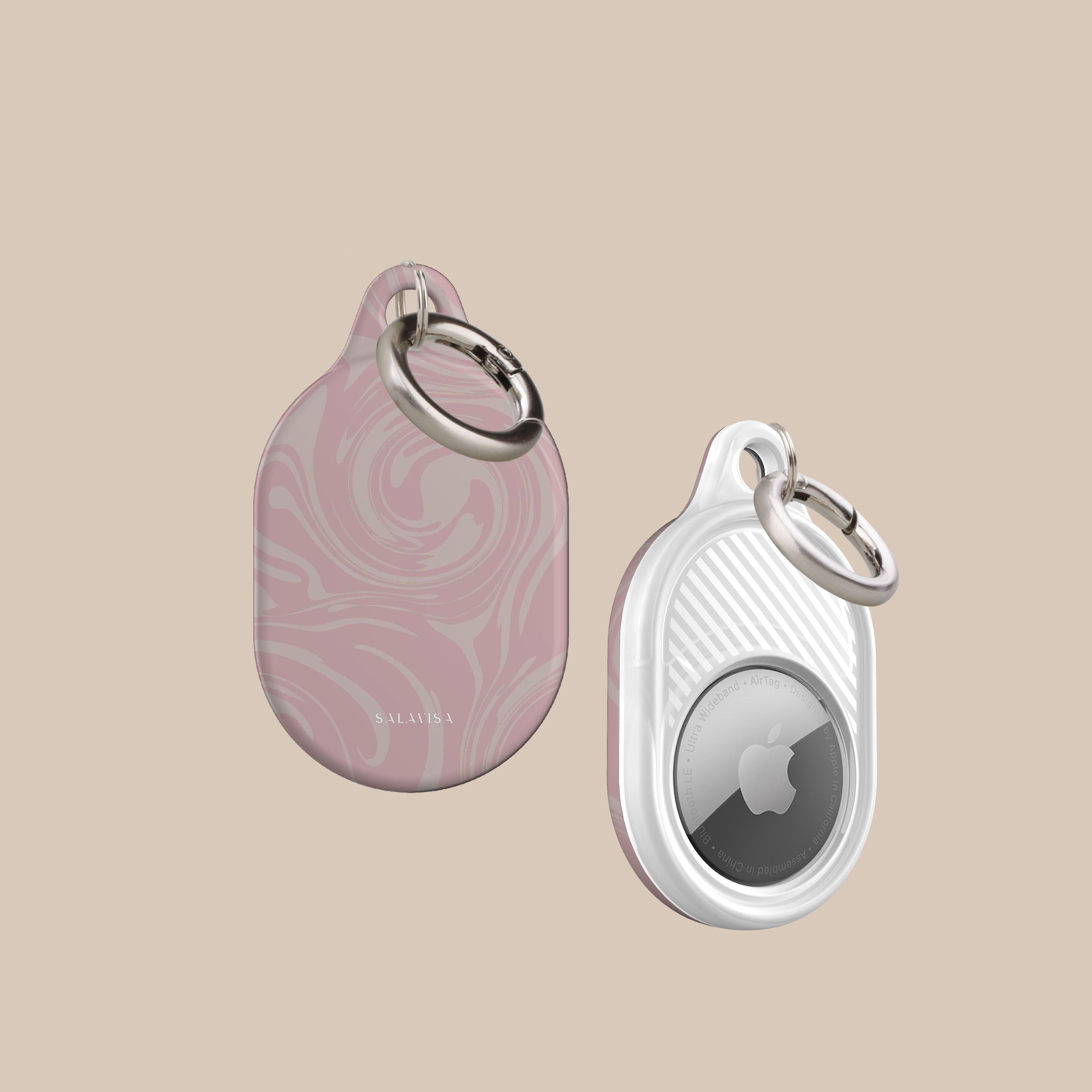Cute Pink Swirl AirTag Holder Case - Durable Silicone Keychain for Apple AirTag (2021) - Perfect for Keys, Bags, Wallets & Luggage Tracking