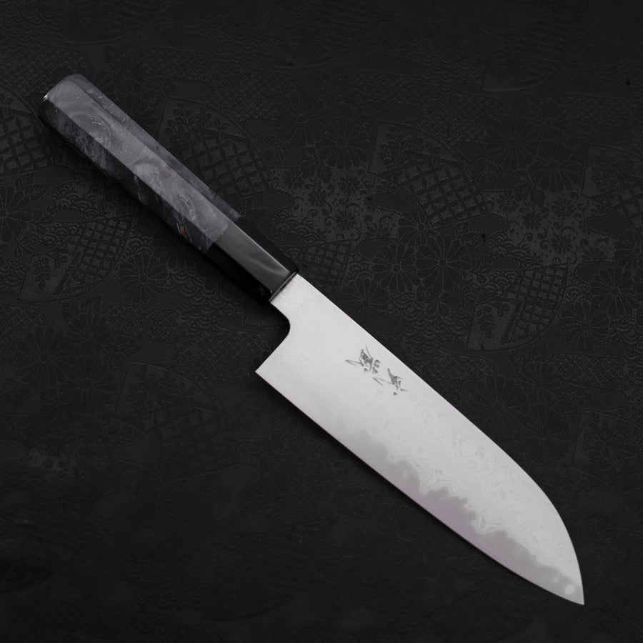 Premium Santoku Knife 170mm - Japanese Blue Steel #1 Suminagashi Blade with Maple Handle - Perfect for Sushi, Vegetables & Meat Cutting - Professional Chef & Home Kitchen Essential
