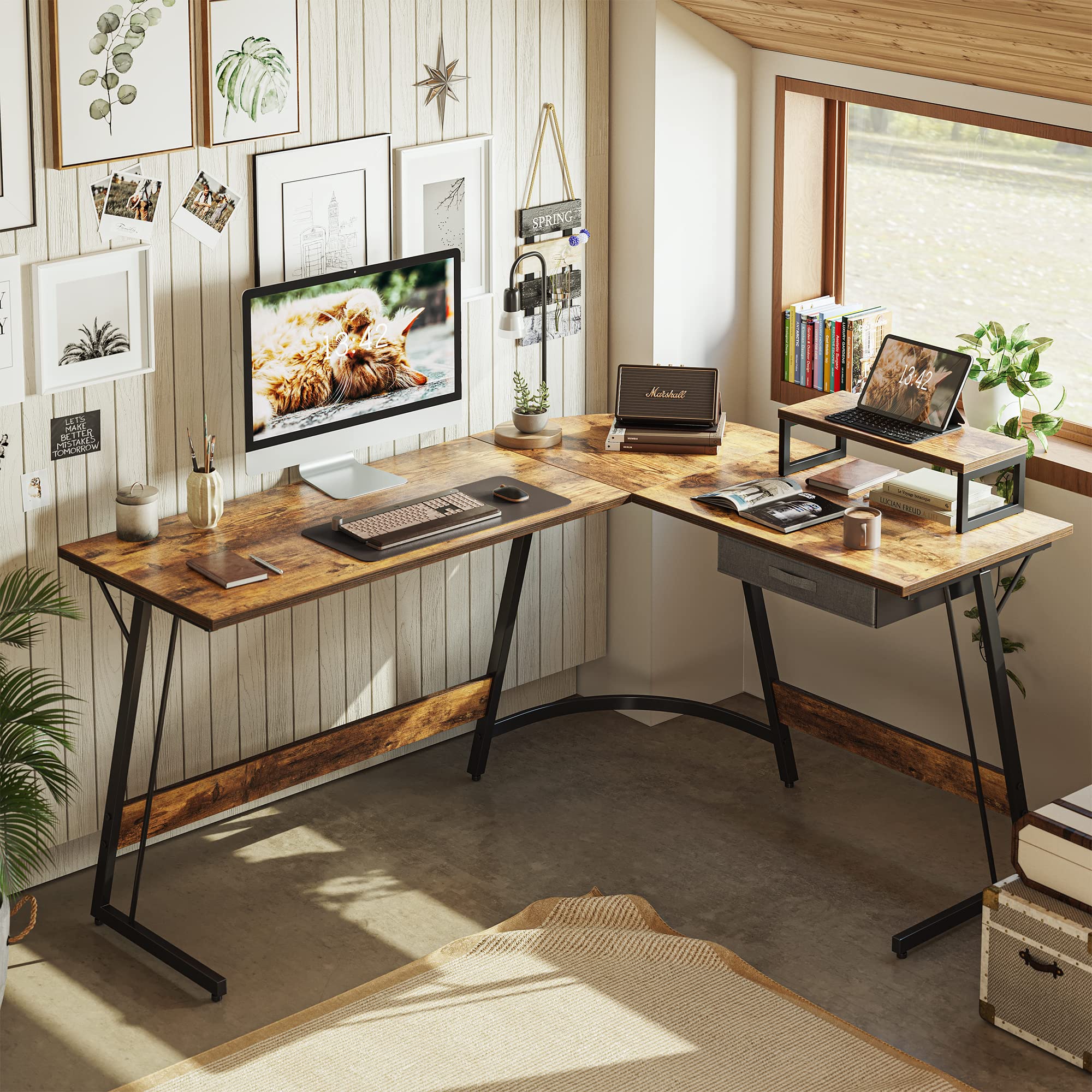 CubiCubi 59 x 47 Inch L-Shaped Computer Desk Corner Workstation with Small Table - Space Saving Home Office Desk for Writing, Studying & Gaming - Easy to Assemble Ergonomic Design for Small Spaces & Apartments