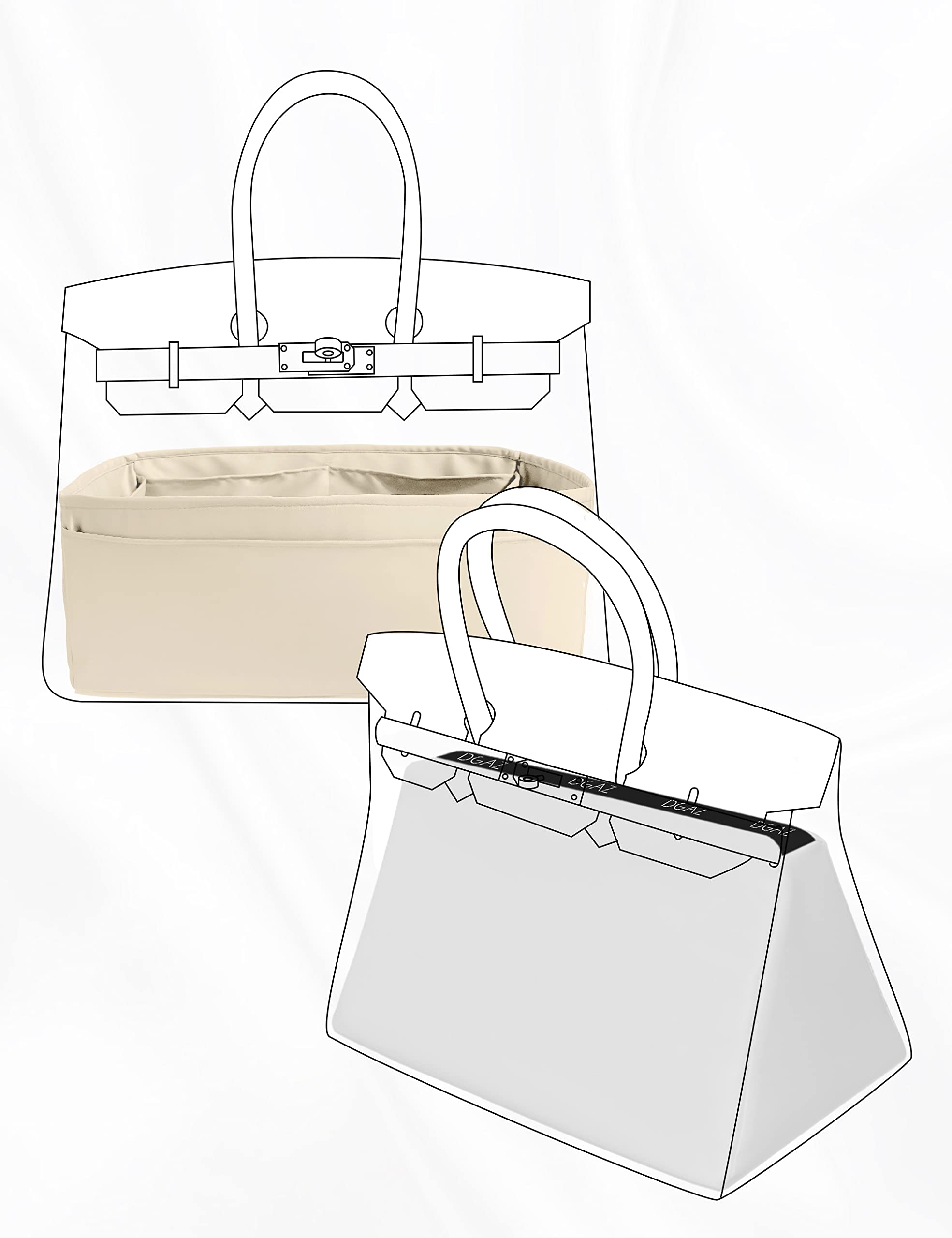 Premium DGAZ Purse Organizer & Handbag Shaper - White Luxury Silk Insert for Birkin 25 | Keeps Your Designer Bag Structured & Tidy | Perfect for Travel, Work & Everyday Use