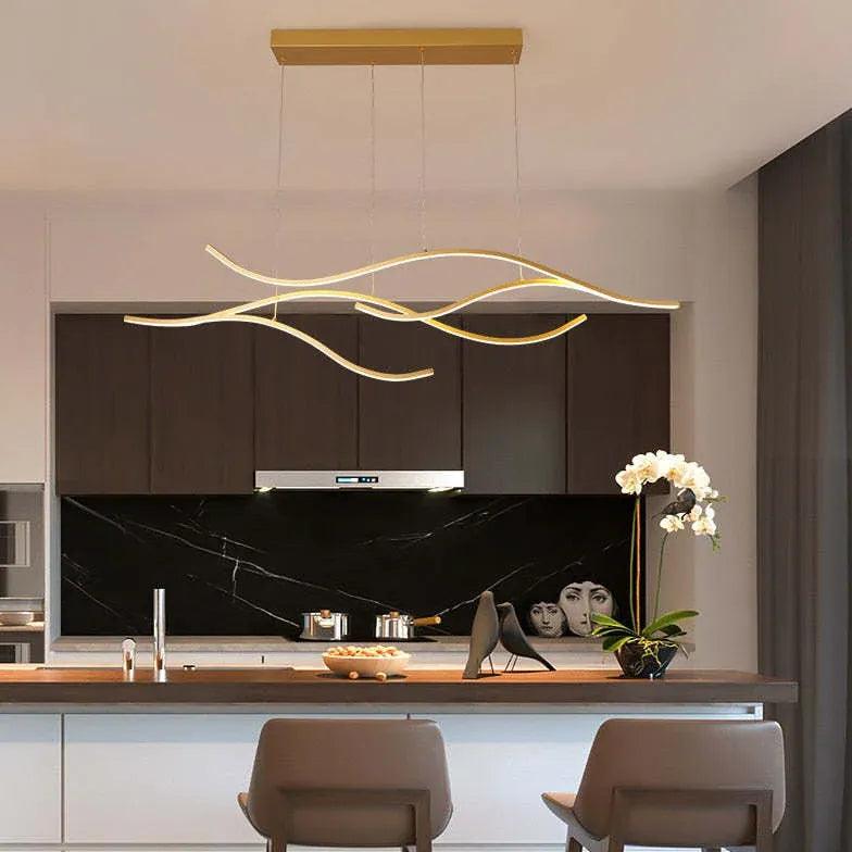 Modern Black Curved Pendant Light for Dining Room - Minimalist Design, Adjustable Hanging Fixture - Perfect for Kitchen Island, Breakfast Nook & Contemporary Dining Spaces