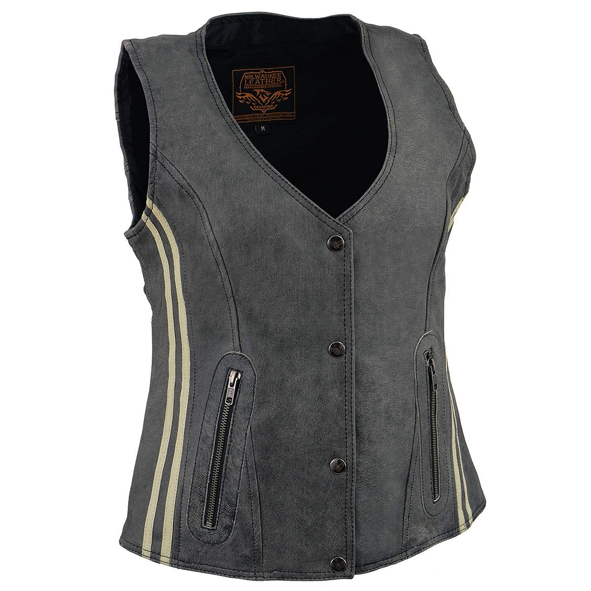 Milwaukee Leather Women's Snap Front Vest with Clear Strip - Stylish & Durable Leather Vest for Casual & Outdoor Wear - Perfect for Motorcycle Riding, Hiking & Everyday Fashion